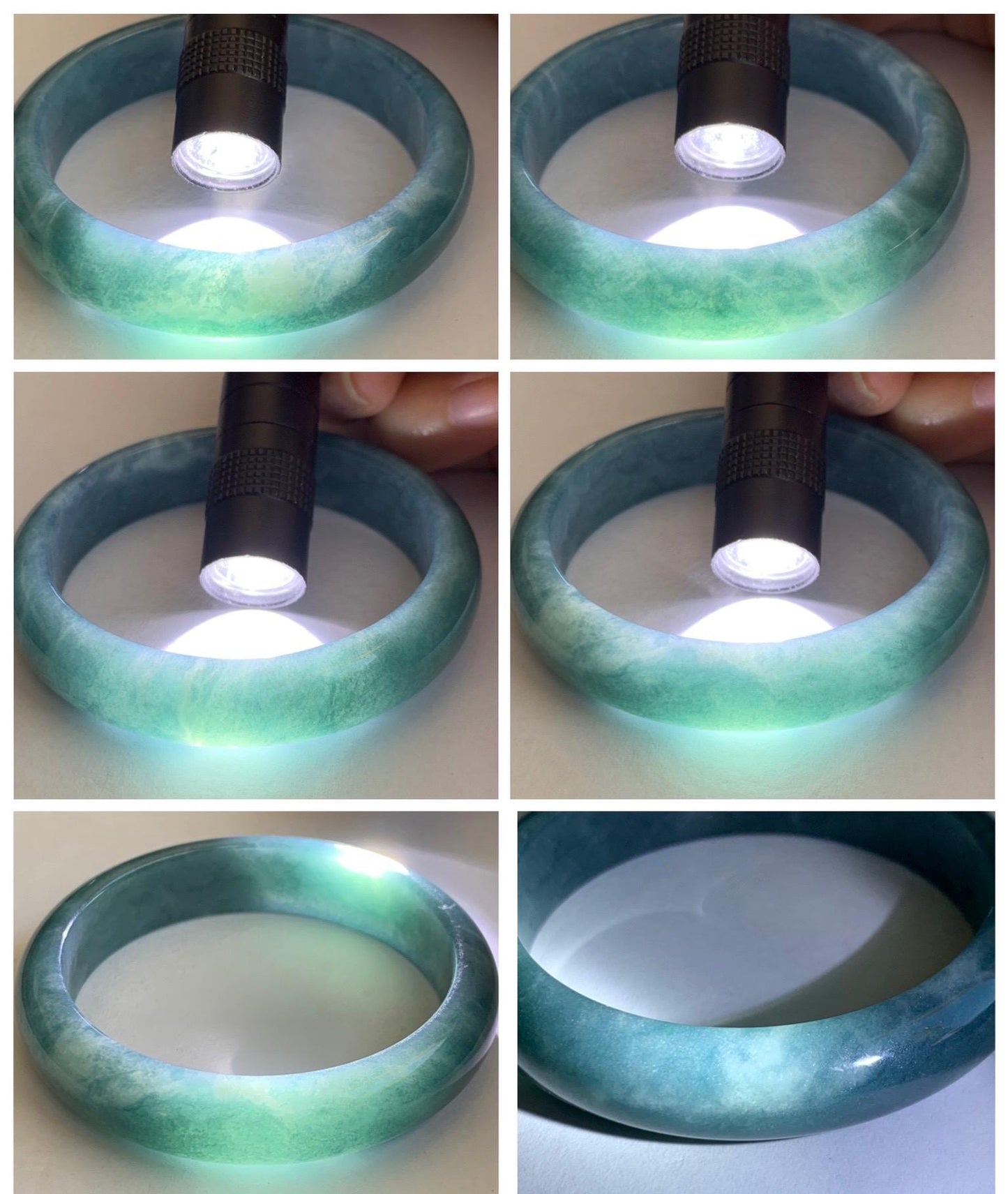 Certified Natural Grade A Guatemalan Icy Translucent Vibrant Aegean Blue Jade Jadeite Wide Bangle 53mm 6.55” 45g 天然冰危牛仔蓝翡翠正圈宽版手镯 1225