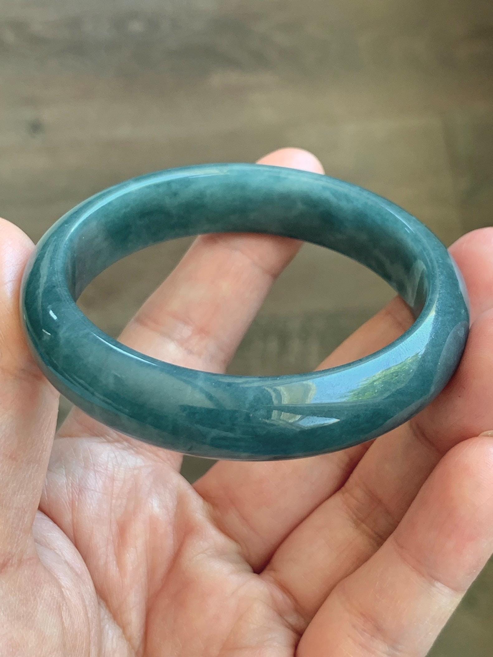 Certified Natural Grade A Guatemalan Icy Translucent Vibrant Aegean Blue Jade Jadeite Wide Bangle 53mm 6.55” 45g 天然冰危牛仔蓝翡翠正圈宽版手镯 1225