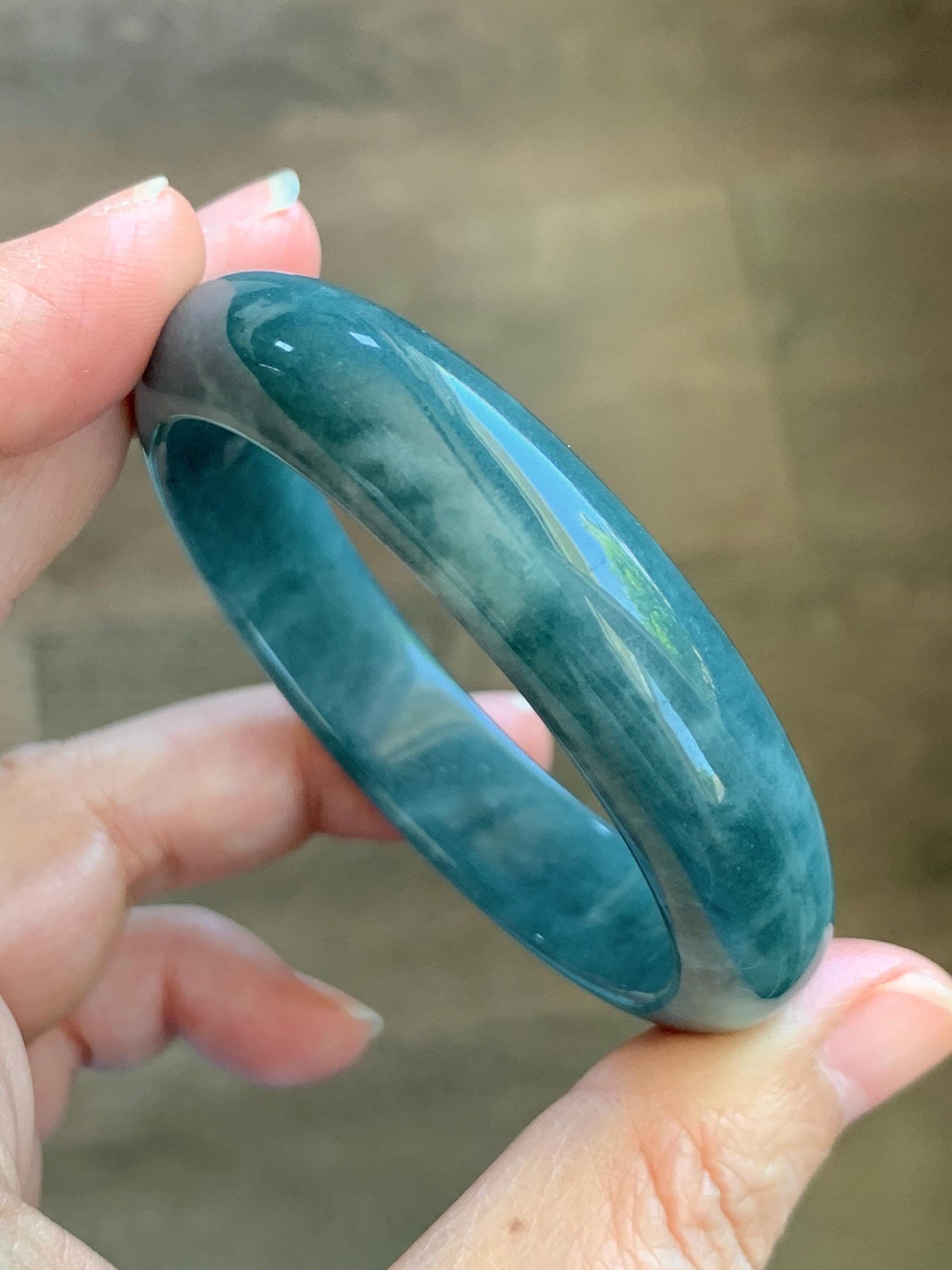 Certified Natural Grade A Guatemalan Icy Translucent Vibrant Aegean Blue Jade Jadeite Wide Bangle 53mm 6.55” 45g 天然冰危牛仔蓝翡翠正圈宽版手镯 1225