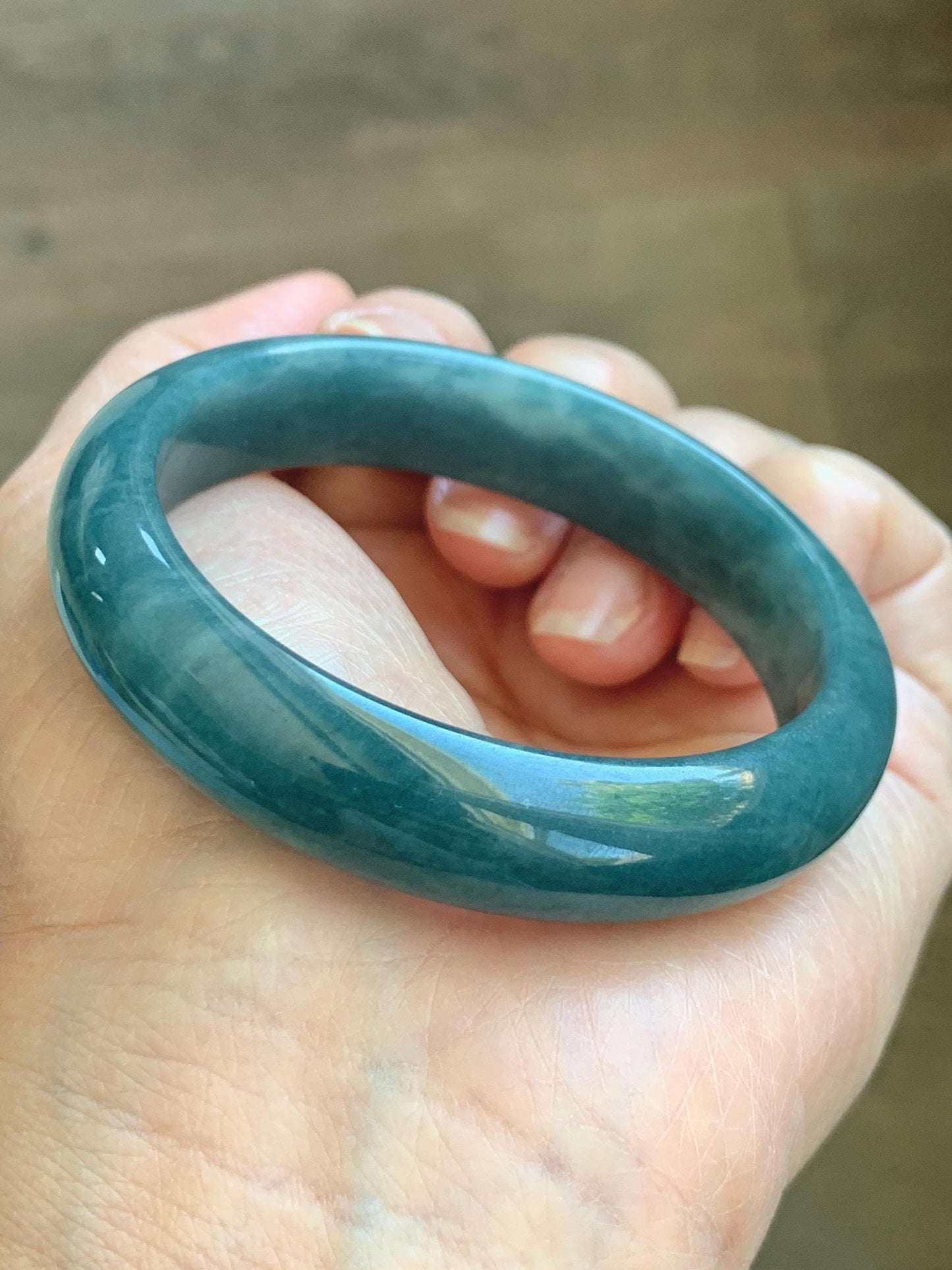 Certified Natural Grade A Guatemalan Icy Translucent Vibrant Aegean Blue Jade Jadeite Wide Bangle 53mm 6.55” 45g 天然冰危牛仔蓝翡翠正圈宽版手镯 1225