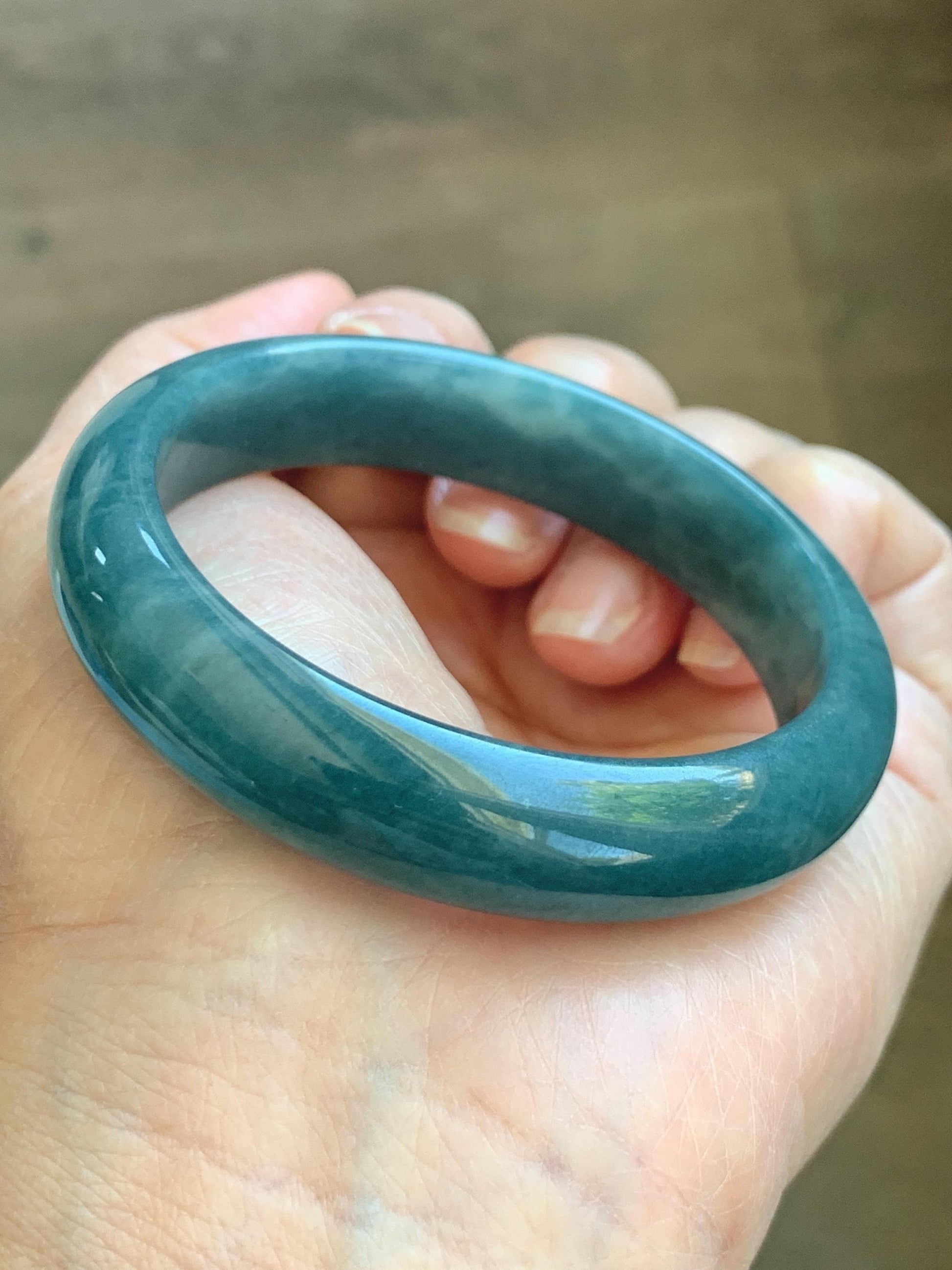 Certified Natural Grade A Guatemalan Icy Translucent Vibrant Aegean Blue Jade Jadeite Wide Bangle 53mm 6.55” 45g 天然冰危牛仔蓝翡翠正圈宽版手镯 1225