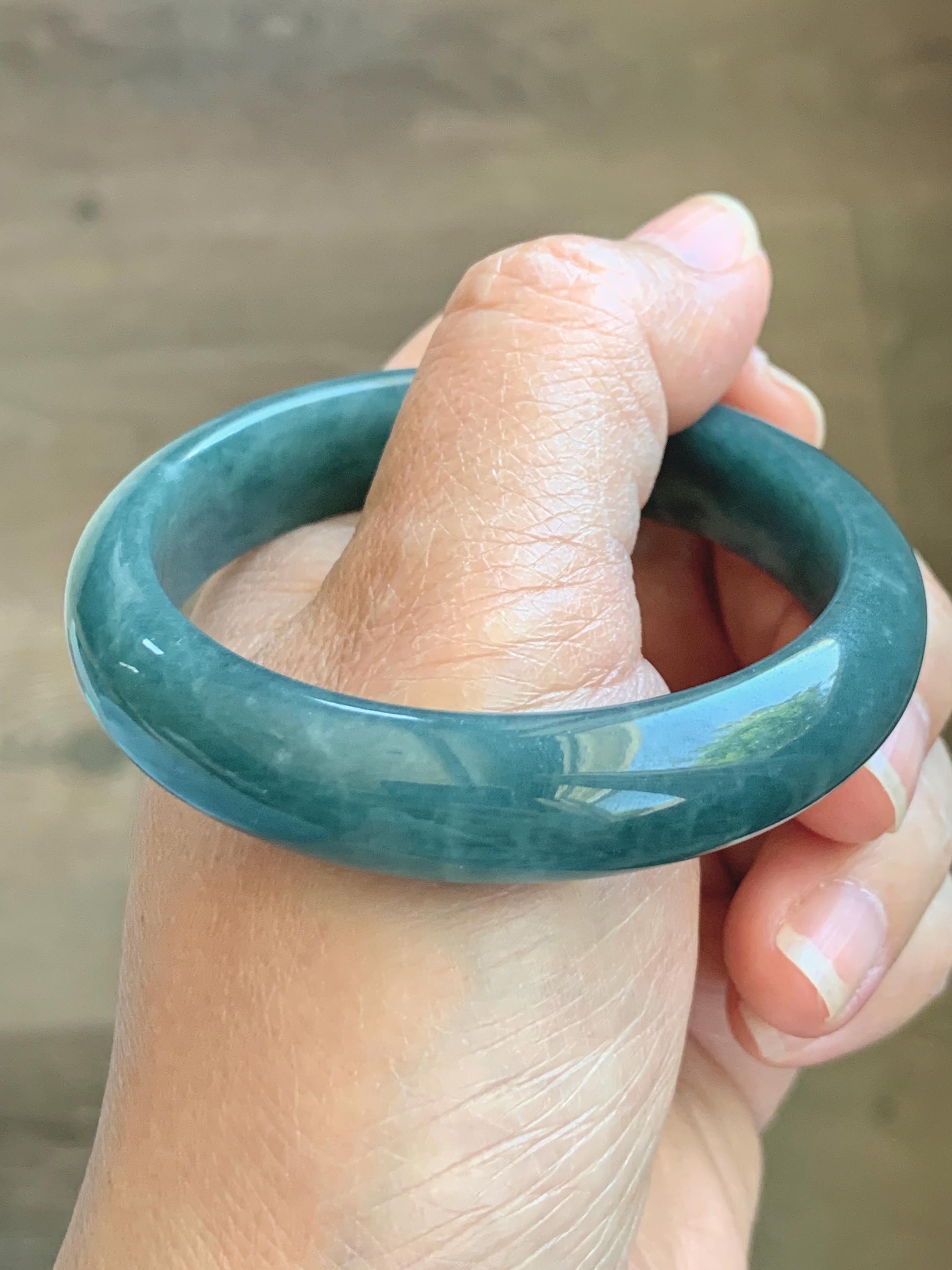Certified Natural Grade A Guatemalan Icy Translucent Vibrant Aegean Blue Jade Jadeite Wide Bangle 53mm 6.55” 45g 天然冰危牛仔蓝翡翠正圈宽版手镯 1225