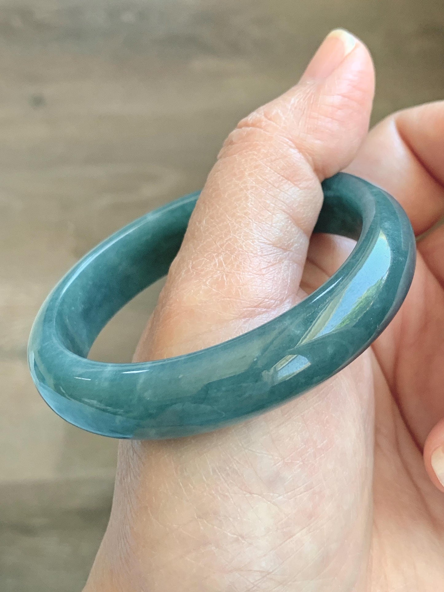 Certified Natural Grade A Guatemalan Icy Translucent Vibrant Aegean Blue Jade Jadeite Wide Bangle 53mm 6.55” 45g 天然冰危牛仔蓝翡翠正圈宽版手镯 1225