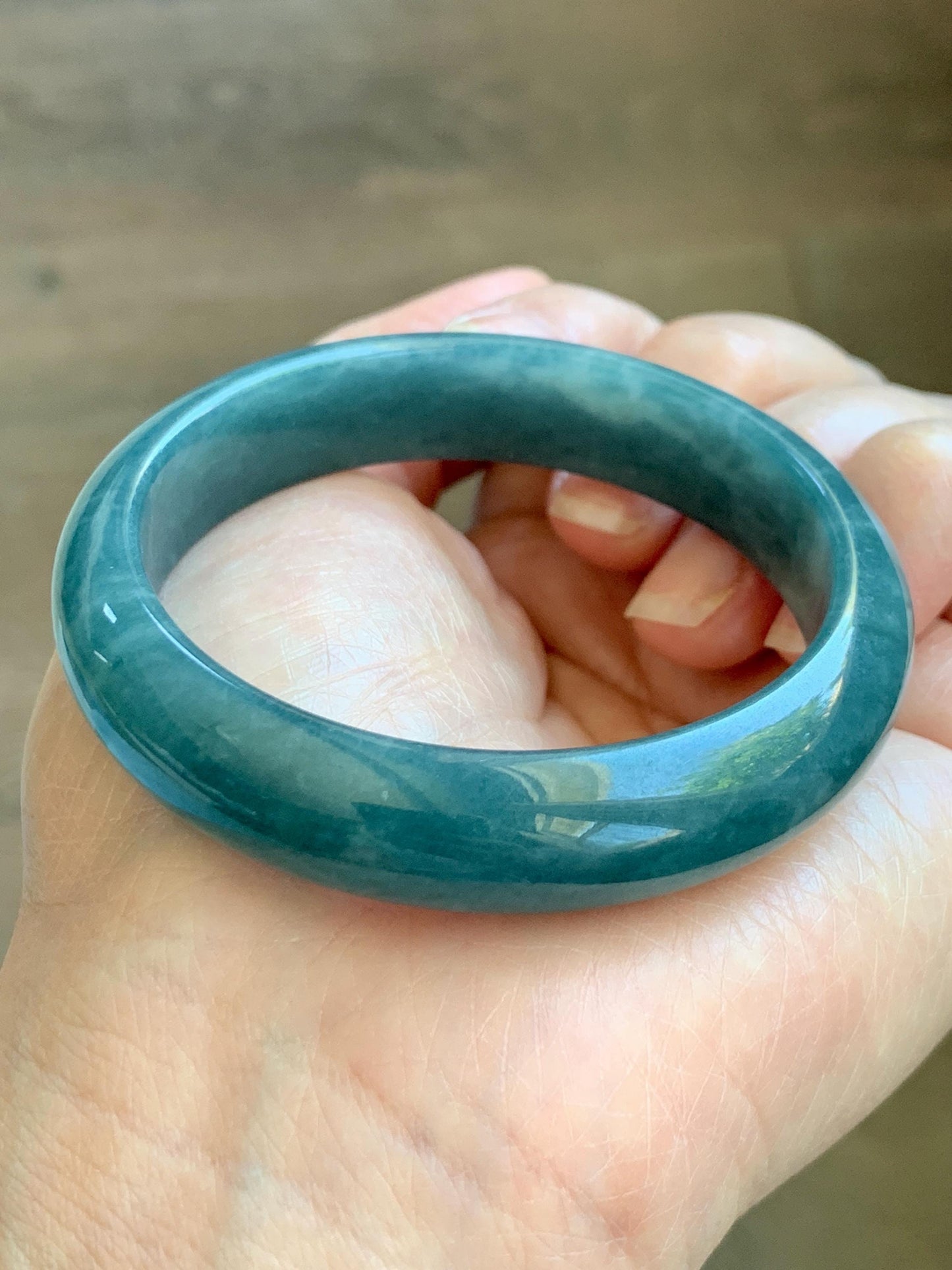 Certified Natural Grade A Guatemalan Icy Translucent Vibrant Aegean Blue Jade Jadeite Wide Bangle 53mm 6.55” 45g 天然冰危牛仔蓝翡翠正圈宽版手镯 1225