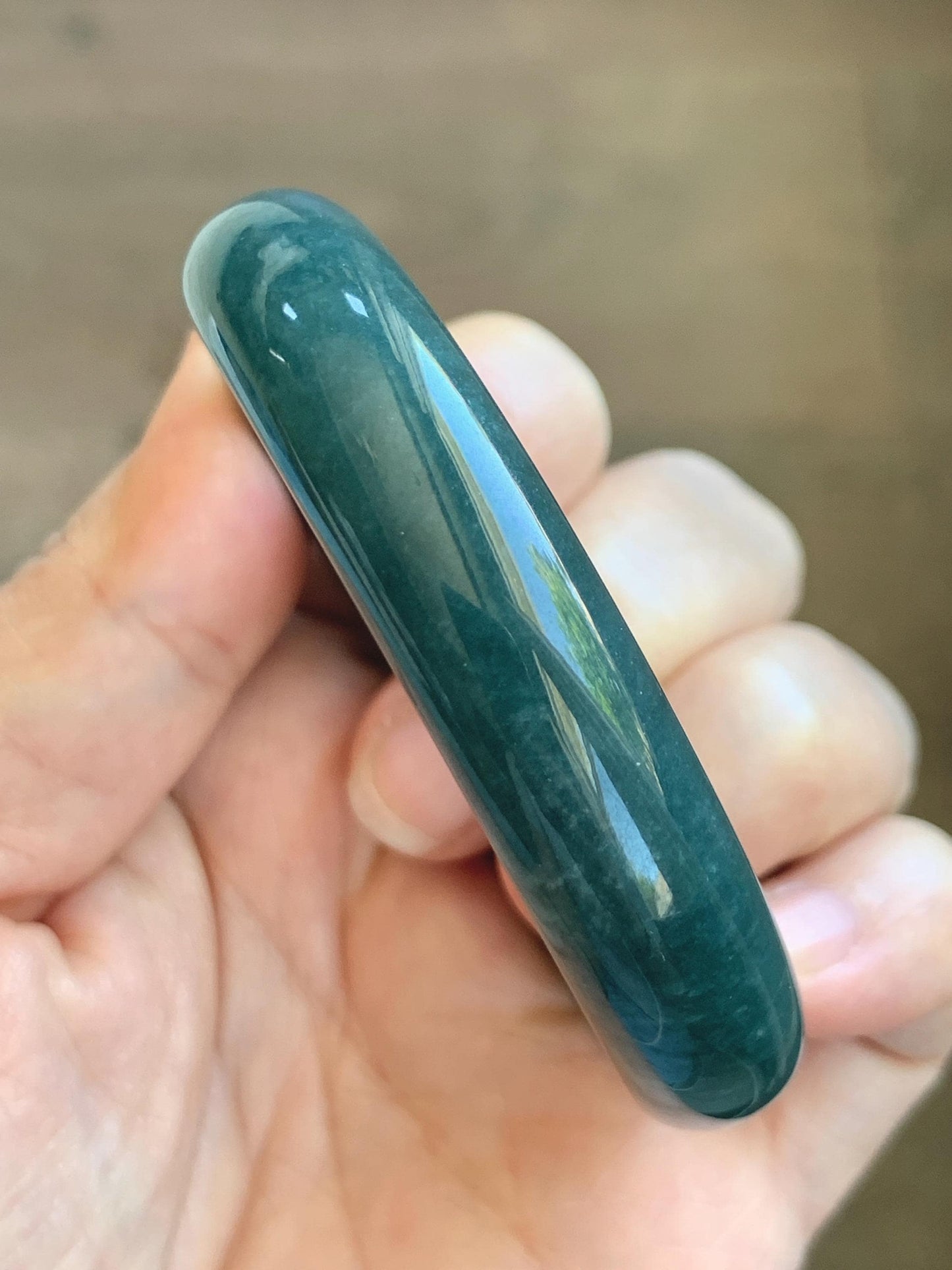 Certified Natural Grade A Guatemalan Icy Translucent Dark Teal Blue Jade Jadeite Wide Bangle 53.39mm 6.6” 42g 天然冰危深蓝绿翡翠正圈宽版手镯 1230