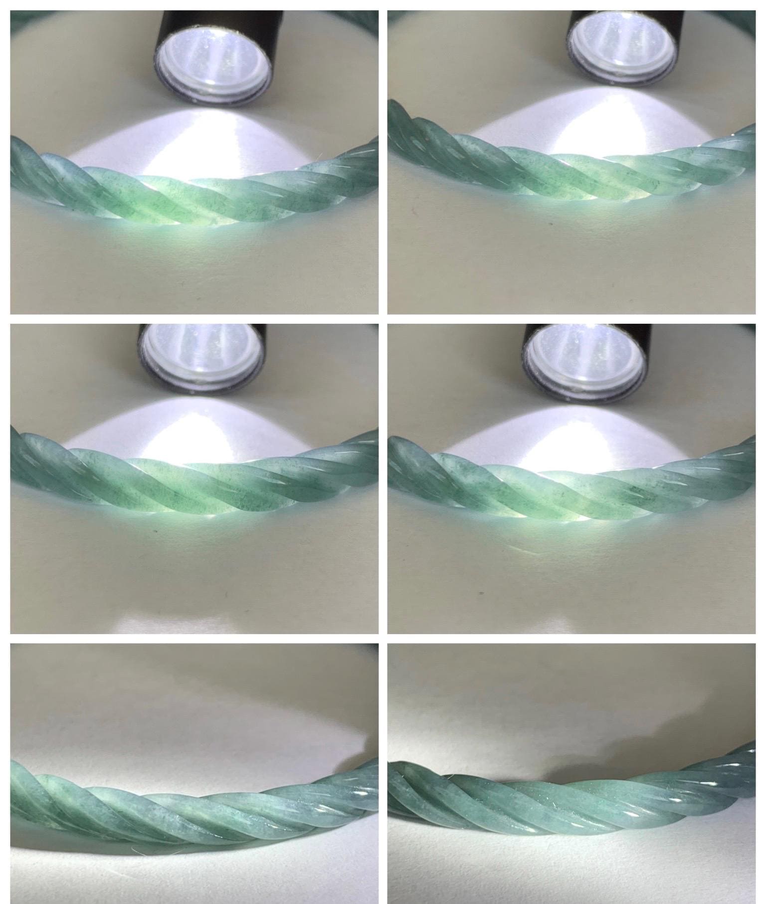 Certified Natural Grade A Guatemalan Icy Translucent Dark Dusty Blue Jade Jadeite Carved Braid Slim Bangle 58mm 7.17” 天然冰危深灰蓝翡翠细麻花手镯 479