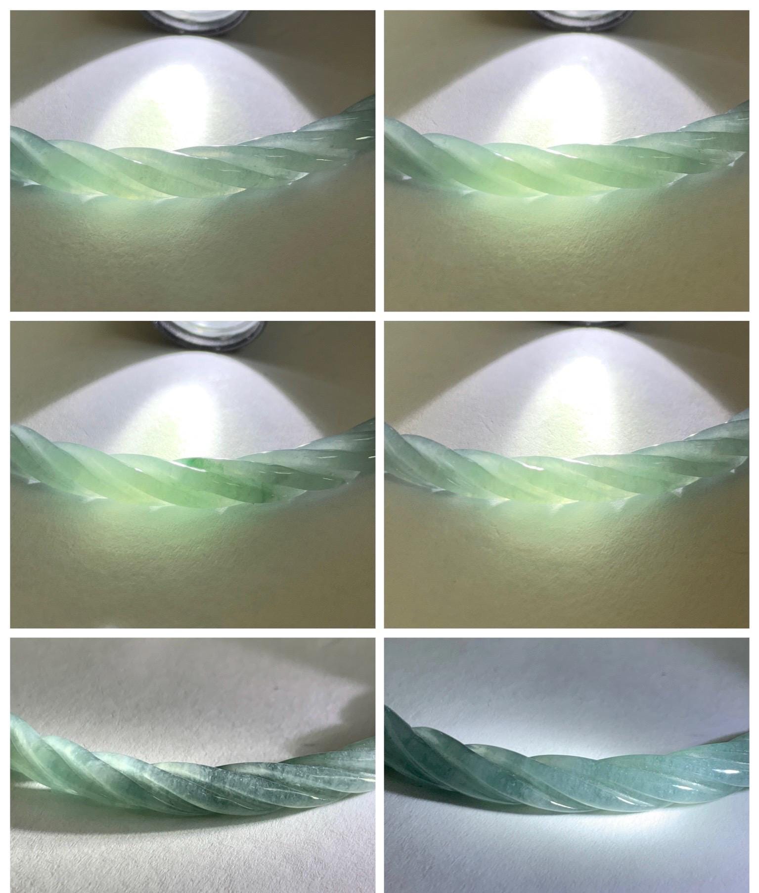 Certified Natural Grade A Guatemalan Icy Translucent Pastel Dusty Blue Jade Jadeite Carved Braid Slim Bangle 62.6mm 7.75” 天然冰危浅灰蓝翡翠细麻花手镯 481