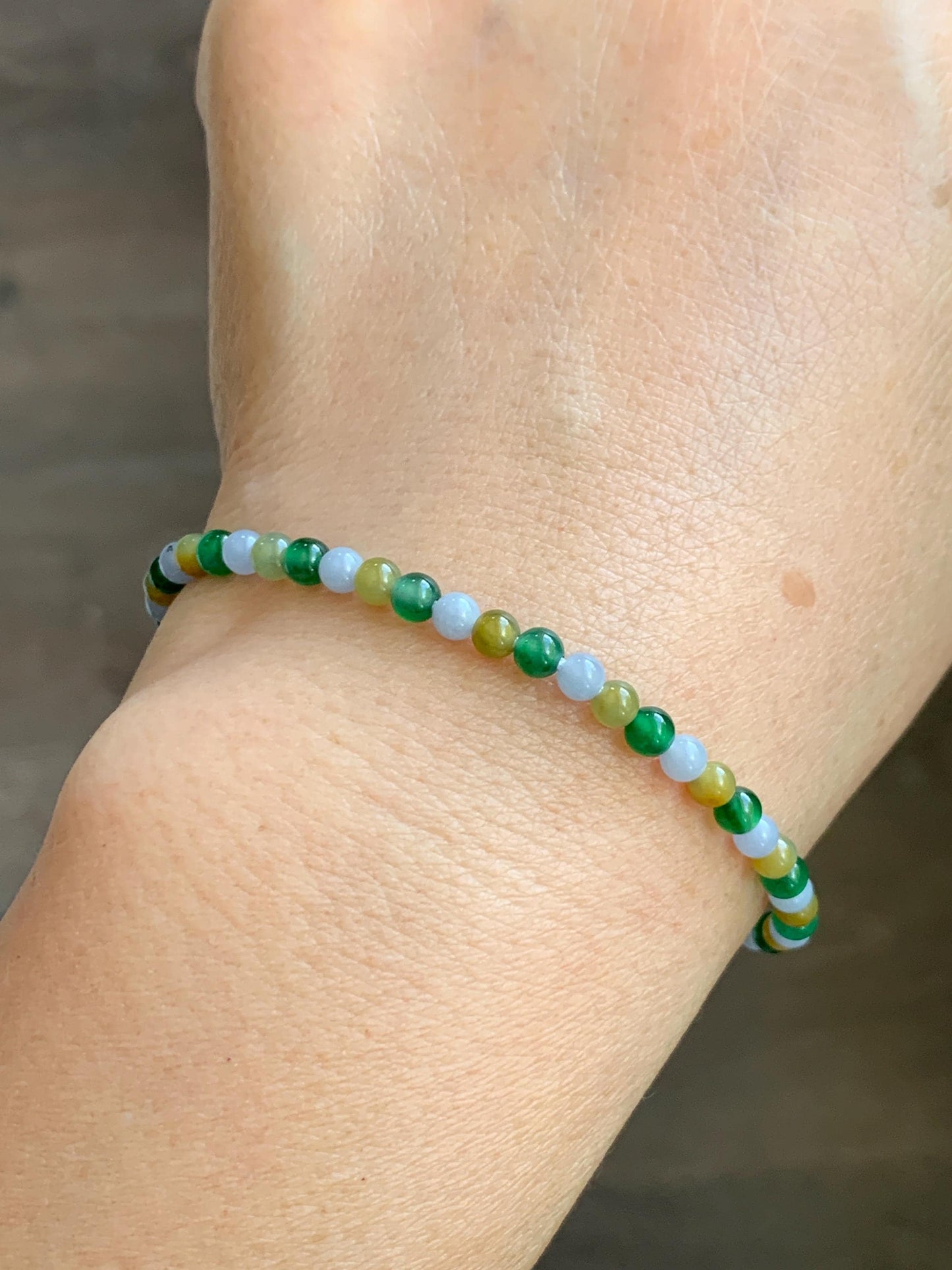 Natural Grade A Icy Translucent Vibrant Multicolored Jade Jadeite Petite Beads Beaded Bracelet 3.5mm 7.5”-7.75” 5g 天然冰多宝翡翠小珠手串 MXB660