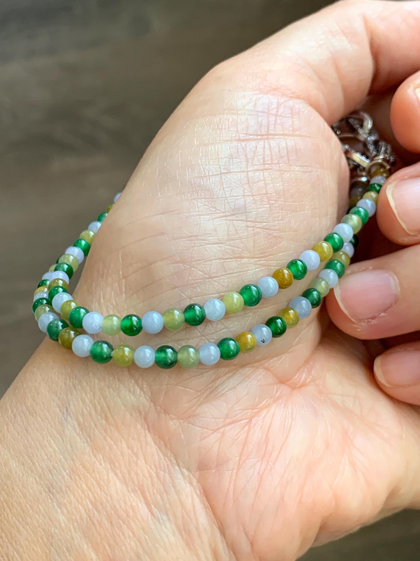 Natural Grade A Icy Translucent Vibrant Multicolored Jade Jadeite Petite Beads Beaded Bracelet 3.5mm 7.5”-7.75” 5g 天然冰多宝翡翠小珠手串 MXB660