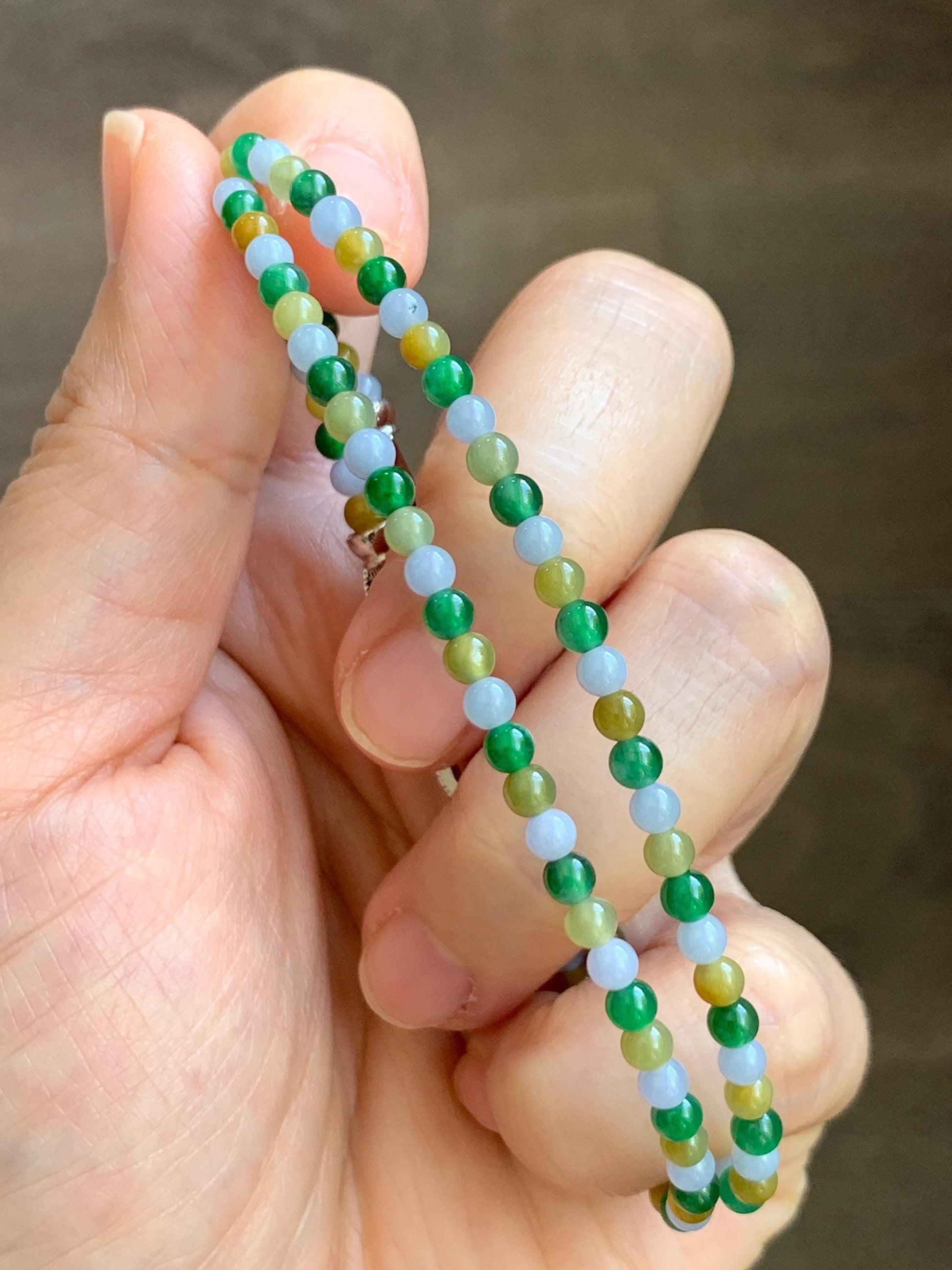 Natural Grade A Icy Translucent Vibrant Multicolored Jade Jadeite Petite Beads Beaded Bracelet 3.5mm 7.5”-7.75” 5g 天然冰多宝翡翠小珠手串 MXB660