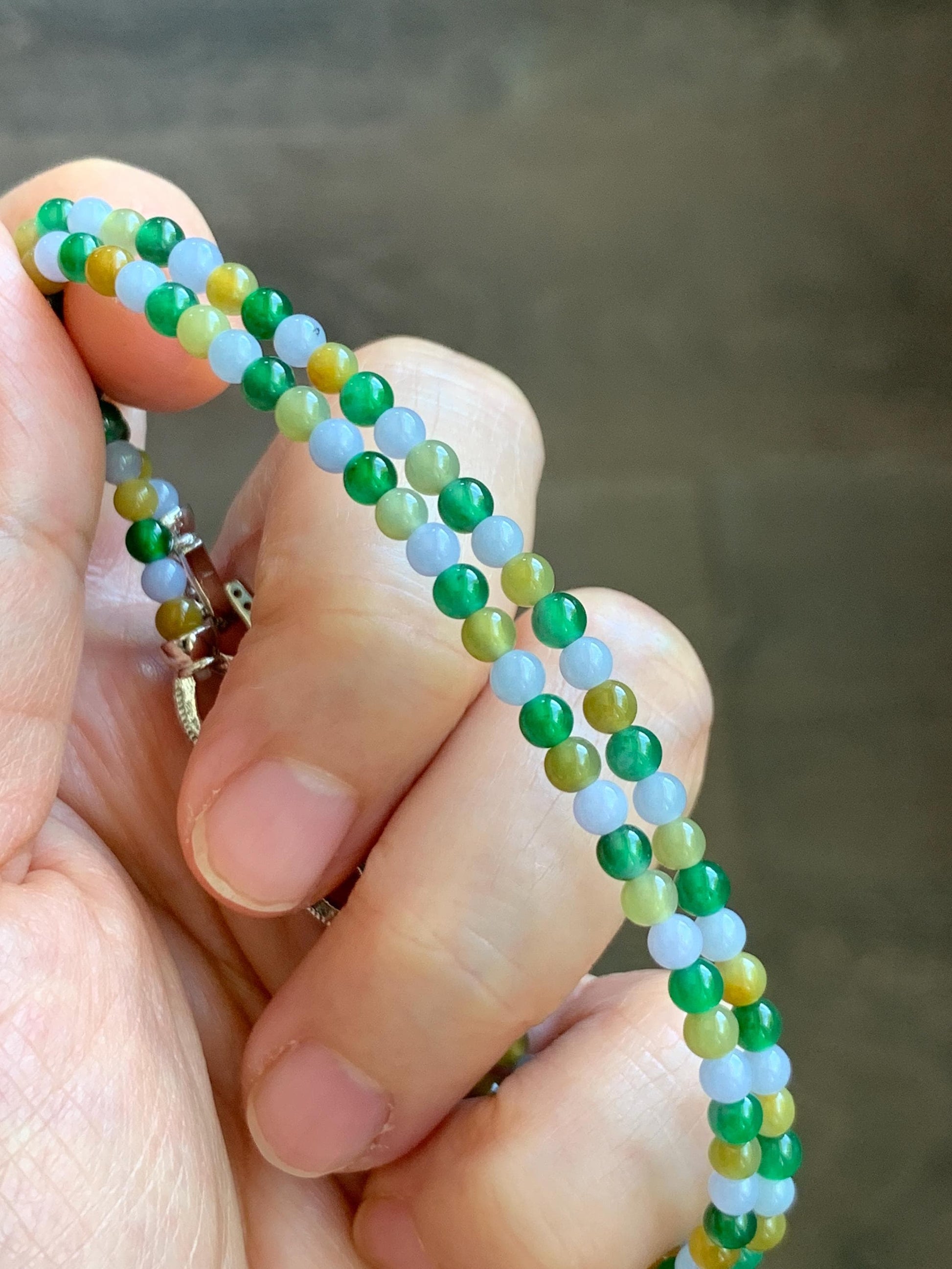 Natural Grade A Icy Translucent Vibrant Multicolored Jade Jadeite Petite Beads Beaded Bracelet 3.5mm 7.5”-7.75” 5g 天然冰多宝翡翠小珠手串 MXB660