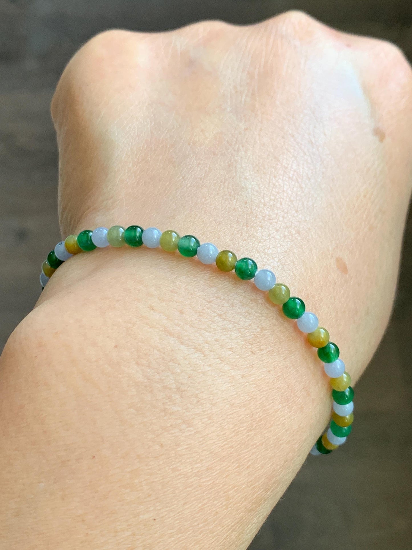 Natural Grade A Icy Translucent Vibrant Multicolored Jade Jadeite Petite Beads Beaded Bracelet 3.5mm 7.5”-7.75” 5g 天然冰多宝翡翠小珠手串 MXB660