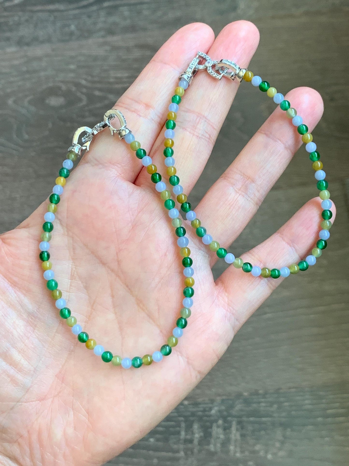 Natural Grade A Icy Translucent Vibrant Multicolored Jade Jadeite Petite Beads Beaded Bracelet 3.5mm 7.5”-7.75” 5g 天然冰多宝翡翠小珠手串 MXB660