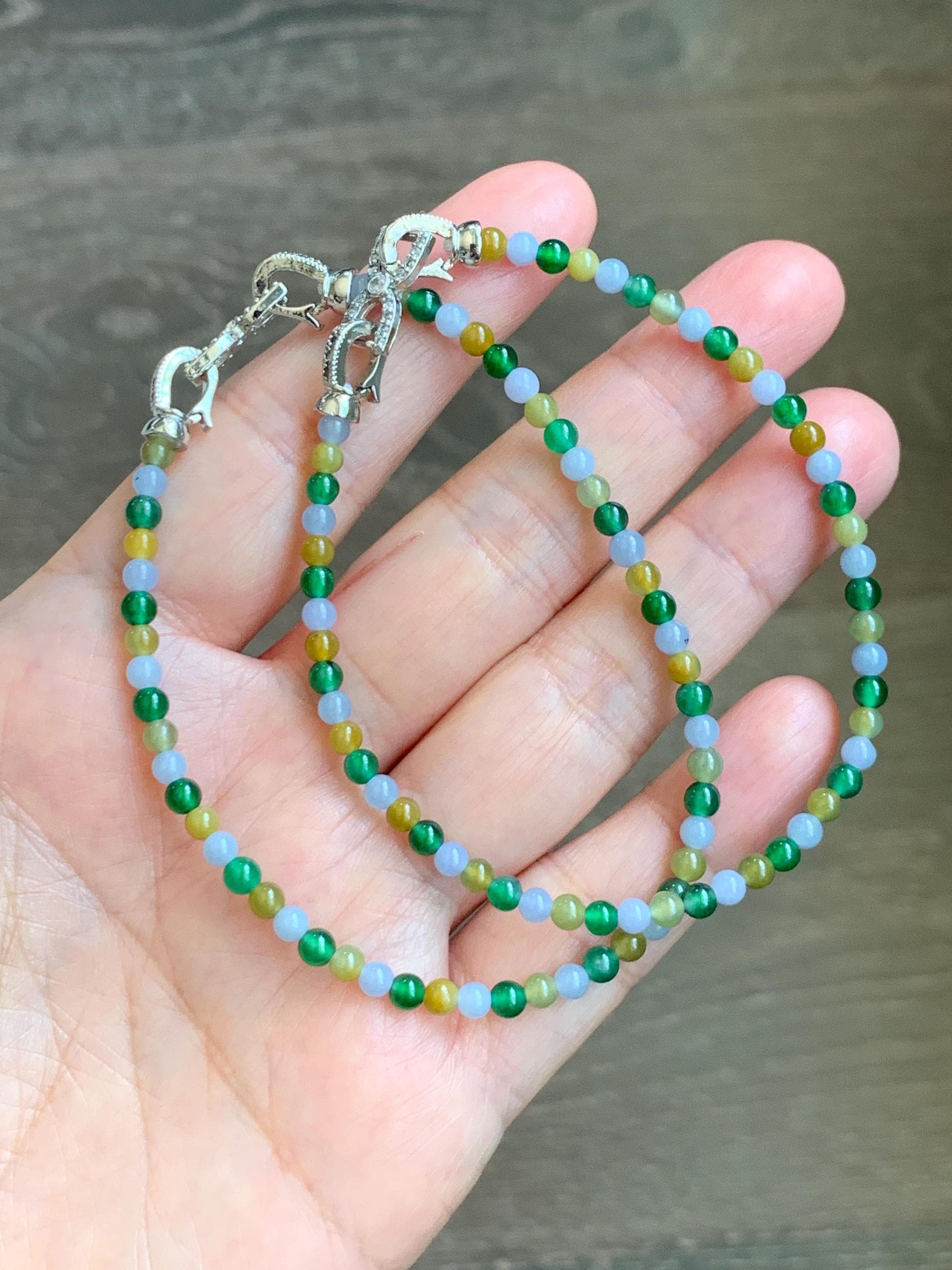 Natural Grade A Icy Translucent Vibrant Multicolored Jade Jadeite Petite Beads Beaded Bracelet 3.5mm 7.5”-7.75” 5g 天然冰多宝翡翠小珠手串 MXB660
