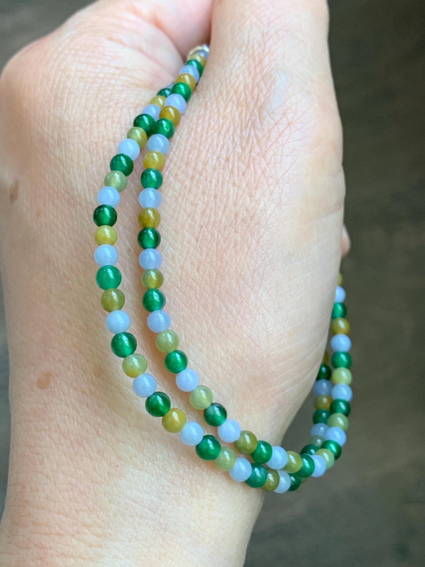 Natural Grade A Icy Translucent Vibrant Multicolored Jade Jadeite Petite Beads Beaded Bracelet 3.5mm 7.5”-7.75” 5g 天然冰多宝翡翠小珠手串 MXB660