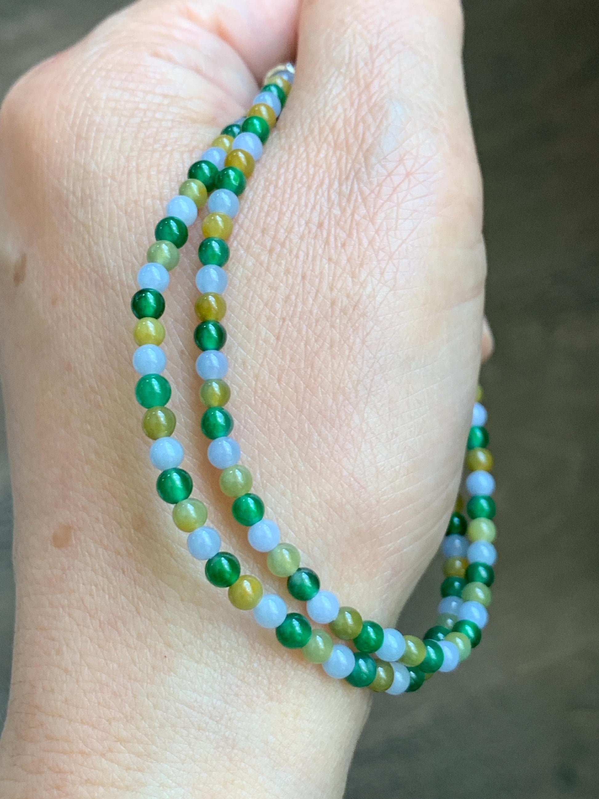 Natural Grade A Icy Translucent Vibrant Multicolored Jade Jadeite Petite Beads Beaded Bracelet 3.5mm 7.5”-7.75” 5g 天然冰多宝翡翠小珠手串 MXB660