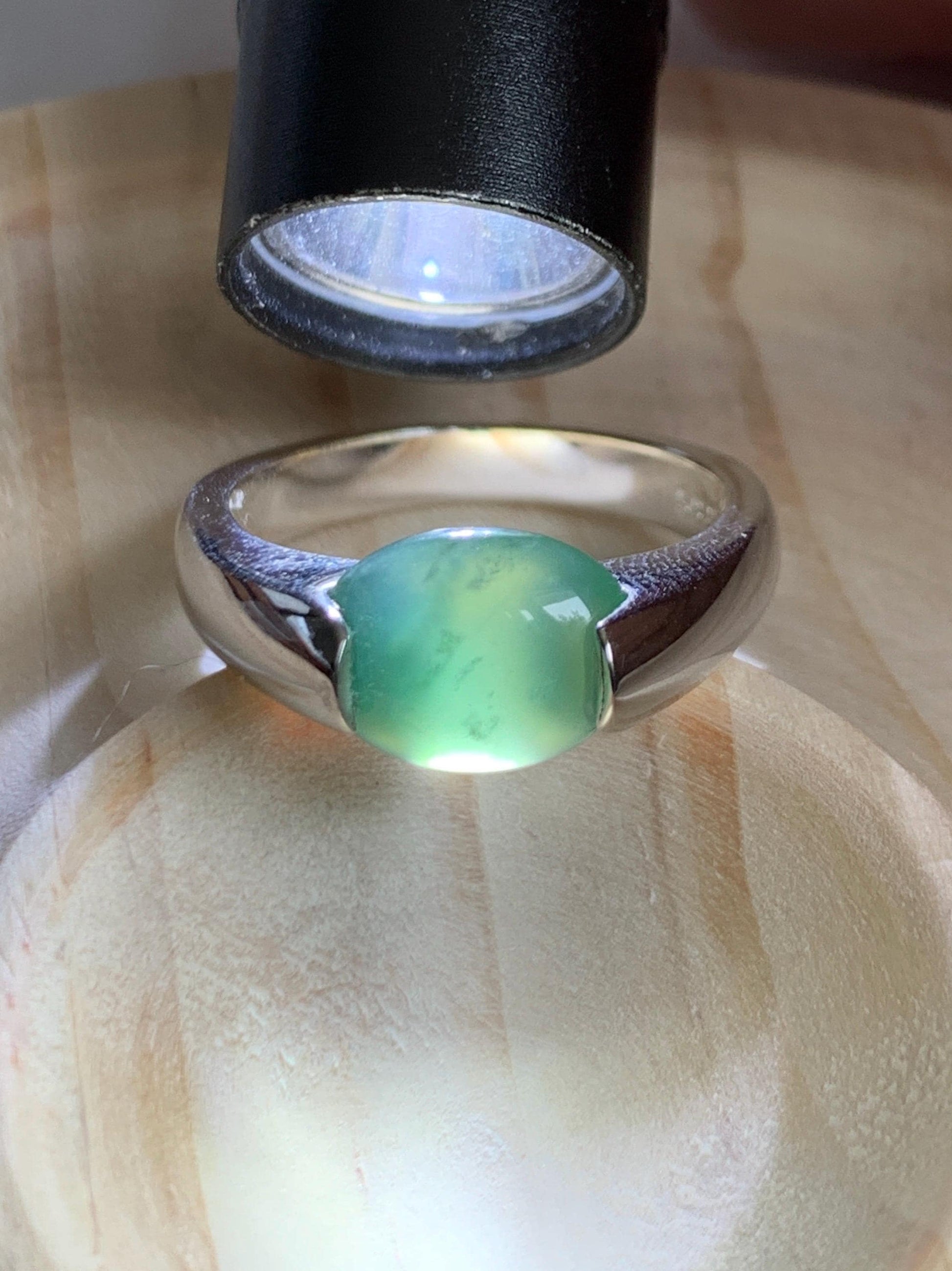 Natural Grade A Guatemalan Icy Translucent Teal Green Oval Cabochon Jade Jadeite Ring Sterling Silver Size 7 US 5g 天然冰危蓝绿翡翠银镶戒指 WHS512A