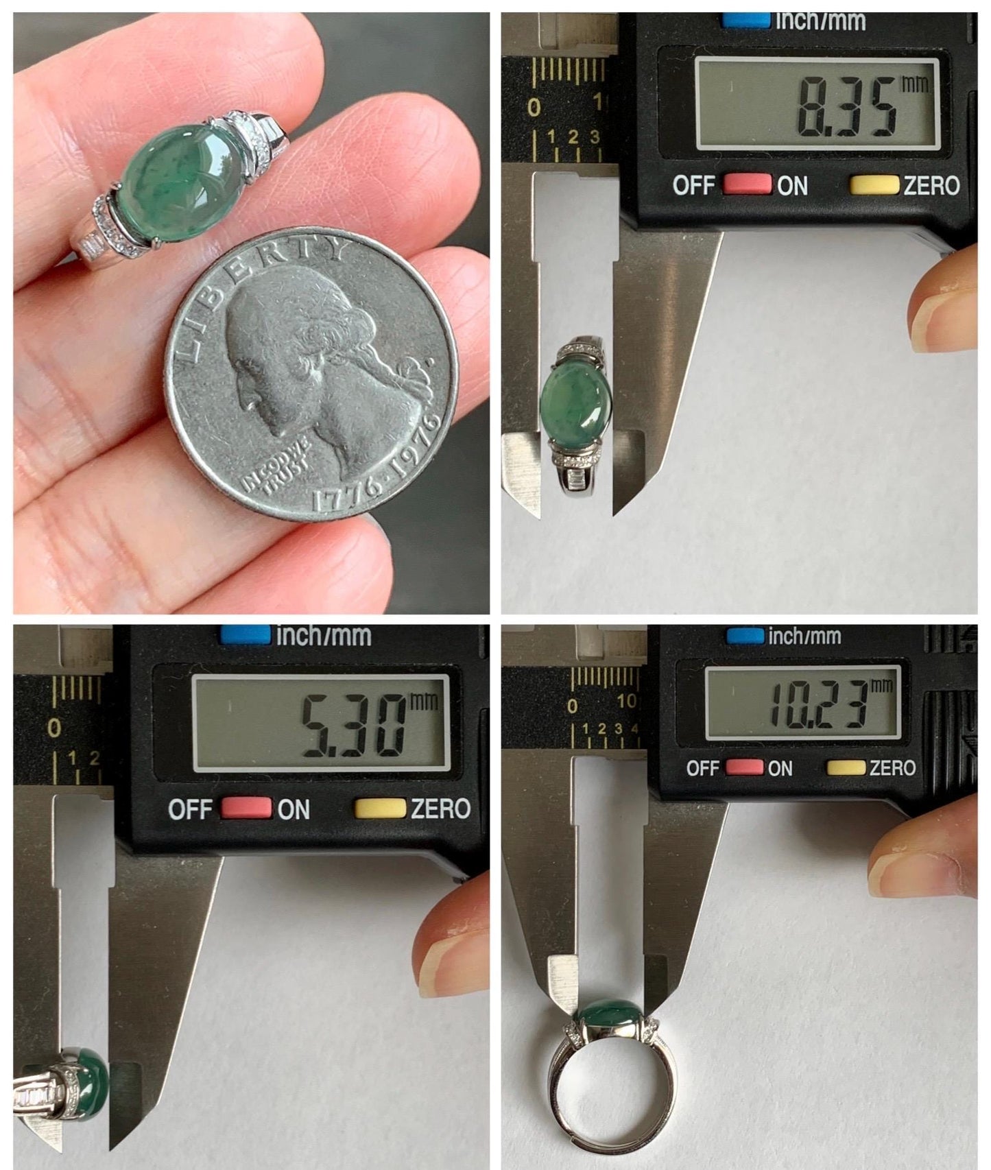 Natural Grade A Guatemalan Icy Highly Translucent Teal Green Oval Jade Jadeite Ring Sterling Silver Size 7 US 3g 天然冰危蓝绿翡翠银镶戒指 WTY128