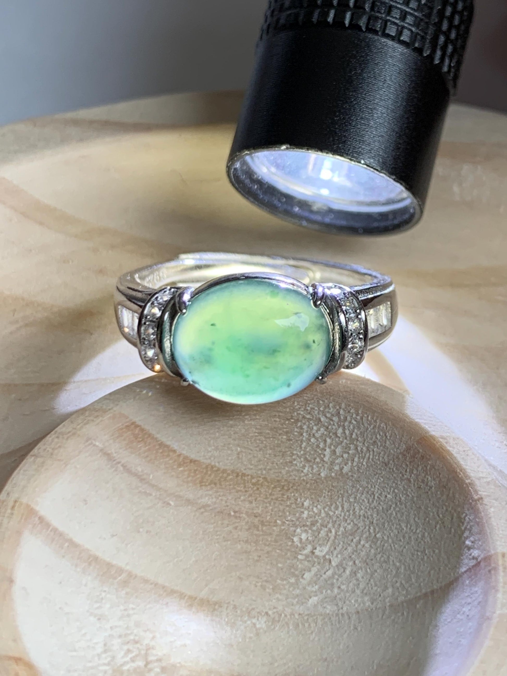 Natural Grade A Guatemalan Icy Highly Translucent Teal Green Oval Jade Jadeite Ring Sterling Silver Size 7 US 3g 天然冰危蓝绿翡翠银镶戒指 WTY128