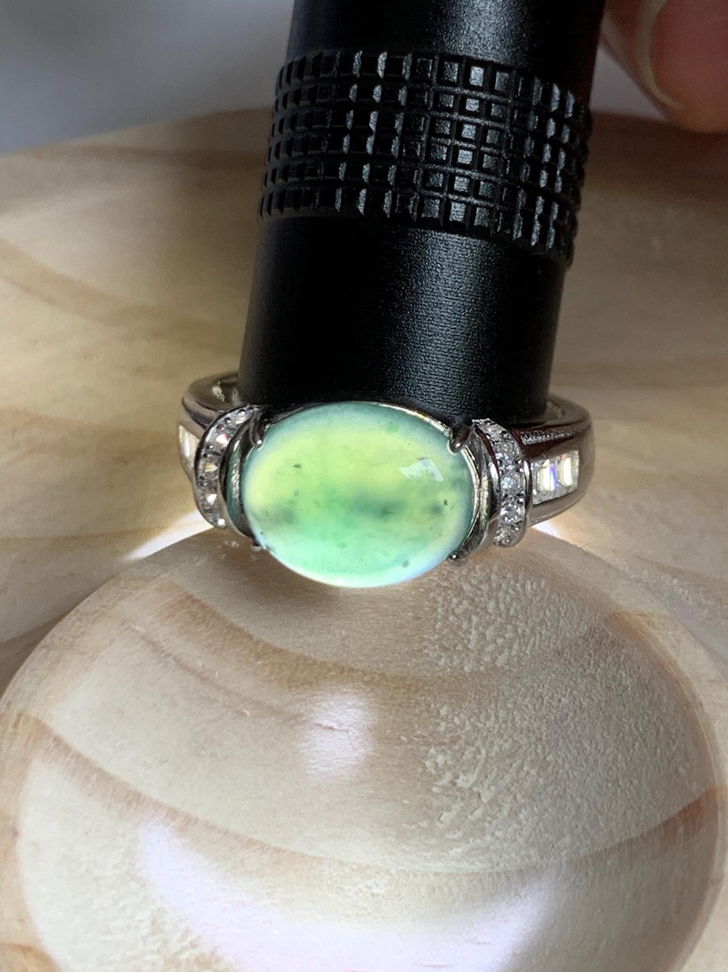 Natural Grade A Guatemalan Icy Highly Translucent Teal Green Oval Jade Jadeite Ring Sterling Silver Size 7 US 3g 天然冰危蓝绿翡翠银镶戒指 WTY128