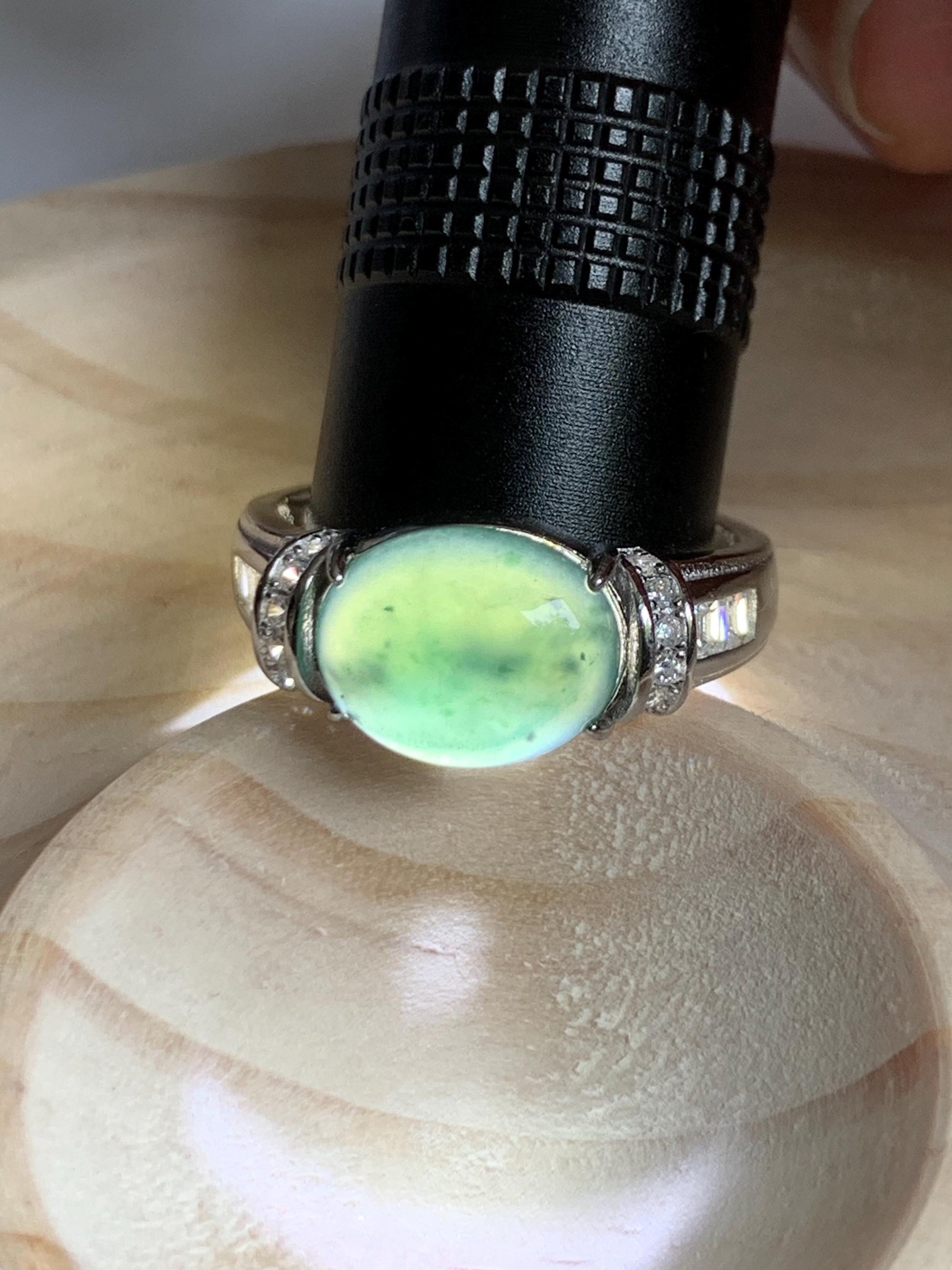 Natural Grade A Guatemalan Icy Highly Translucent Teal Green Oval Jade Jadeite Ring Sterling Silver Size 7 US 3g 天然冰危蓝绿翡翠银镶戒指 WTY128