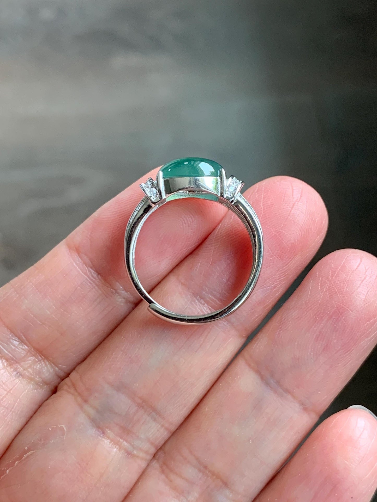 Natural Grade A Guatemalan Icy Highly Translucent Teal Green Oval Jade Jadeite Ring Sterling Silver Size 7 US 3g 天然冰危蓝绿翡翠银镶戒指 WTY128