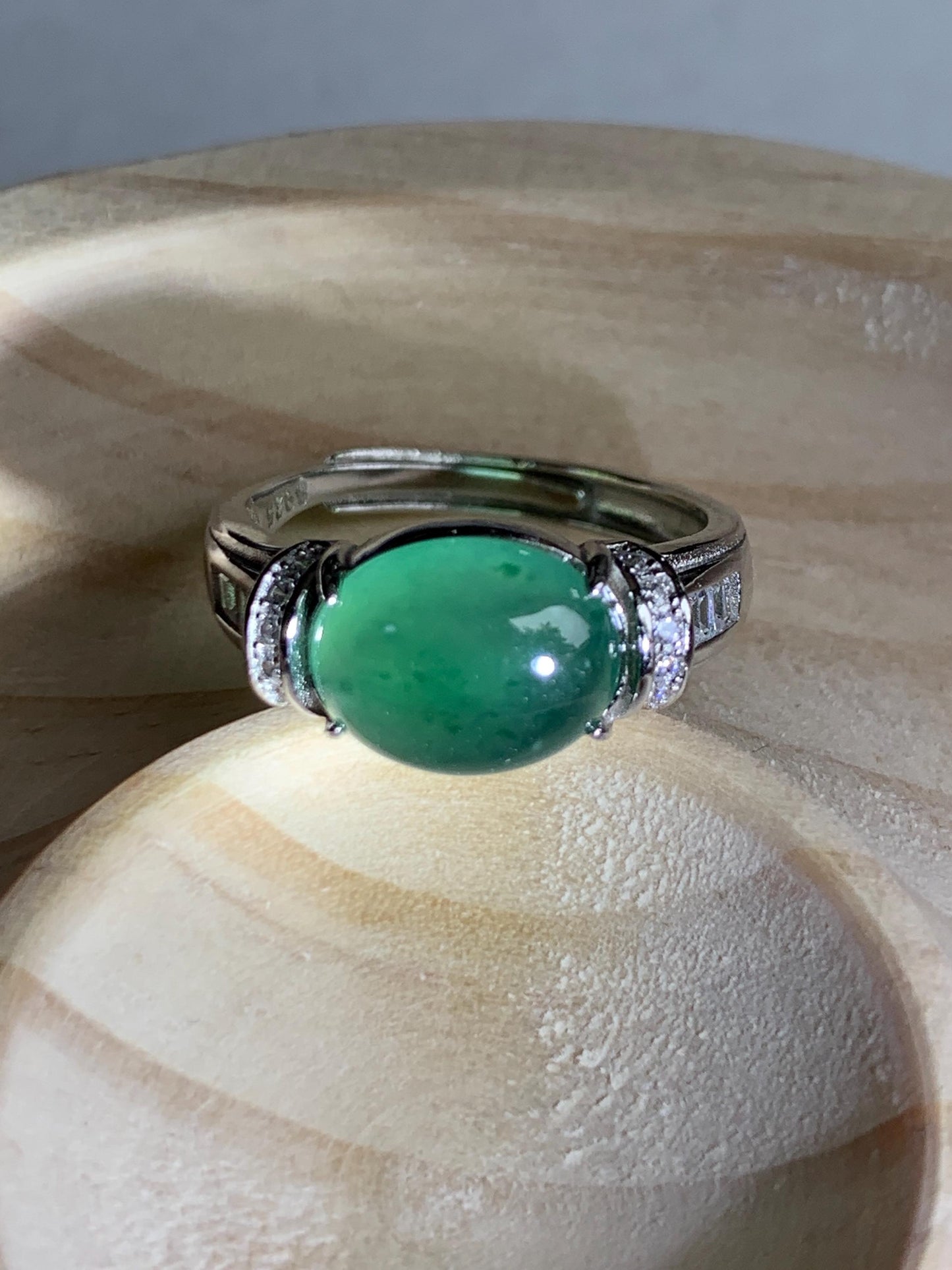 Natural Grade A Guatemalan Icy Highly Translucent Teal Green Oval Jade Jadeite Ring Sterling Silver Size 7 US 3g 天然冰危蓝绿翡翠银镶戒指 WTY128