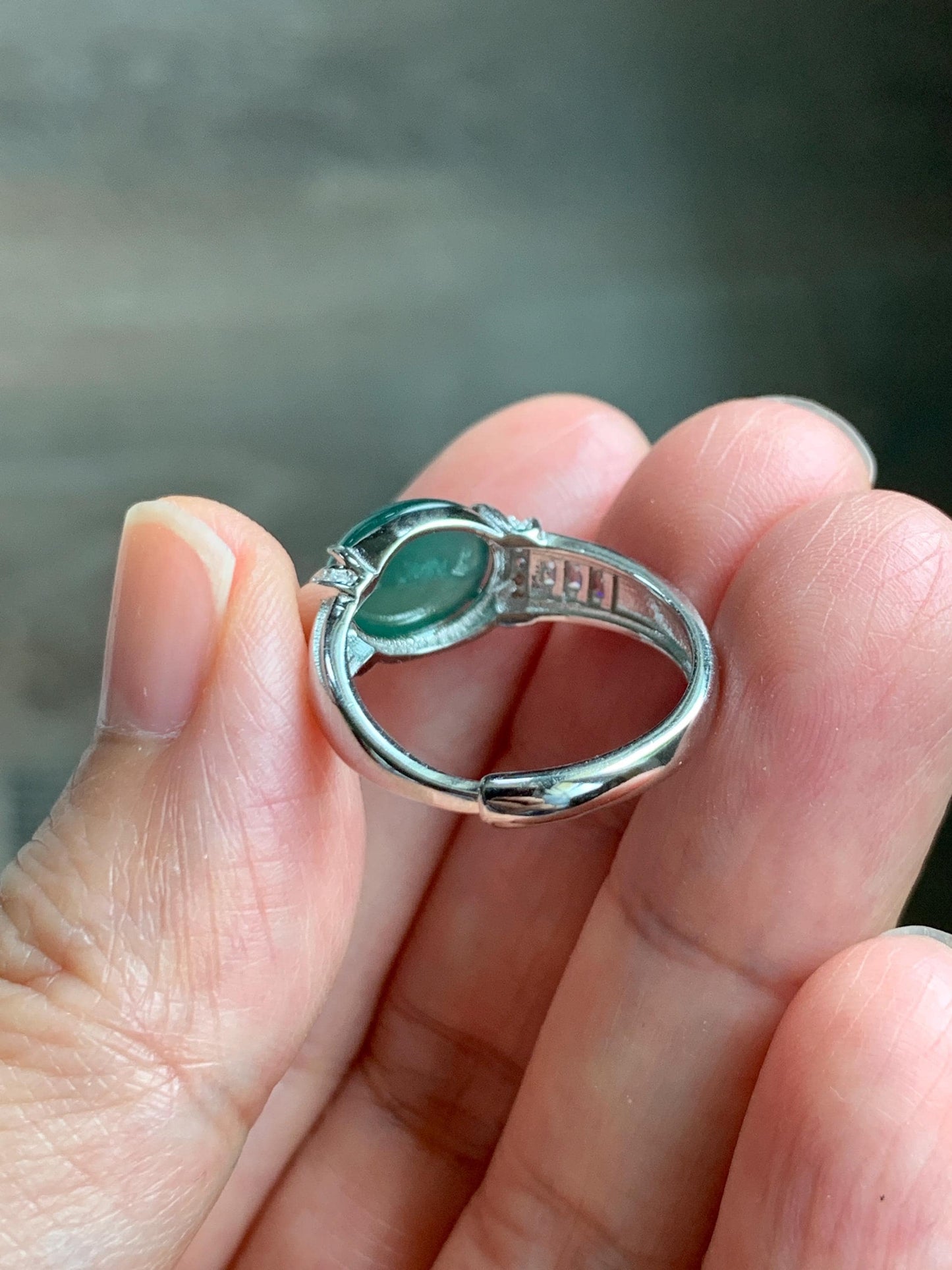 Natural Grade A Guatemalan Icy Highly Translucent Teal Green Oval Jade Jadeite Ring Sterling Silver Size 7 US 3g 天然冰危蓝绿翡翠银镶戒指 WTY128