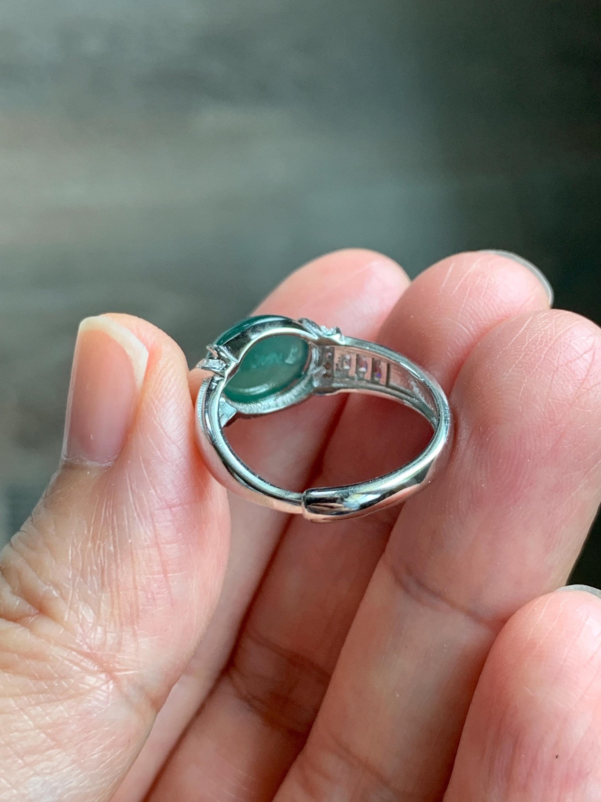 Natural Grade A Guatemalan Icy Highly Translucent Teal Green Oval Jade Jadeite Ring Sterling Silver Size 7 US 3g 天然冰危蓝绿翡翠银镶戒指 WTY128