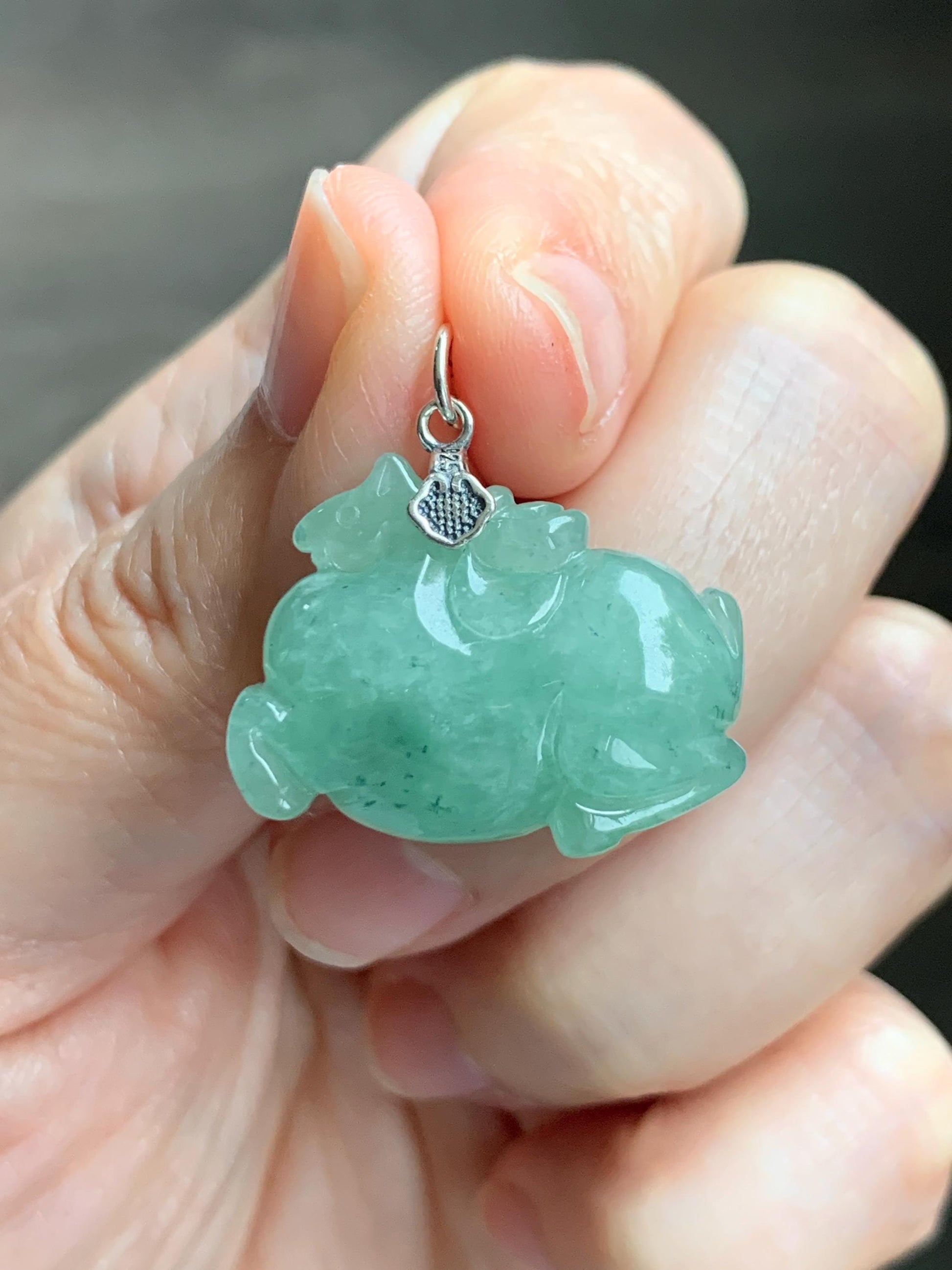Natural Grade A Icy Translucent Icy Light Apple Green Jade Jadeite Carved Tang Horse Pendant Sterling Silver 8g 天然冰浅果绿翡翠唐马银镶吊坠 MGL160B