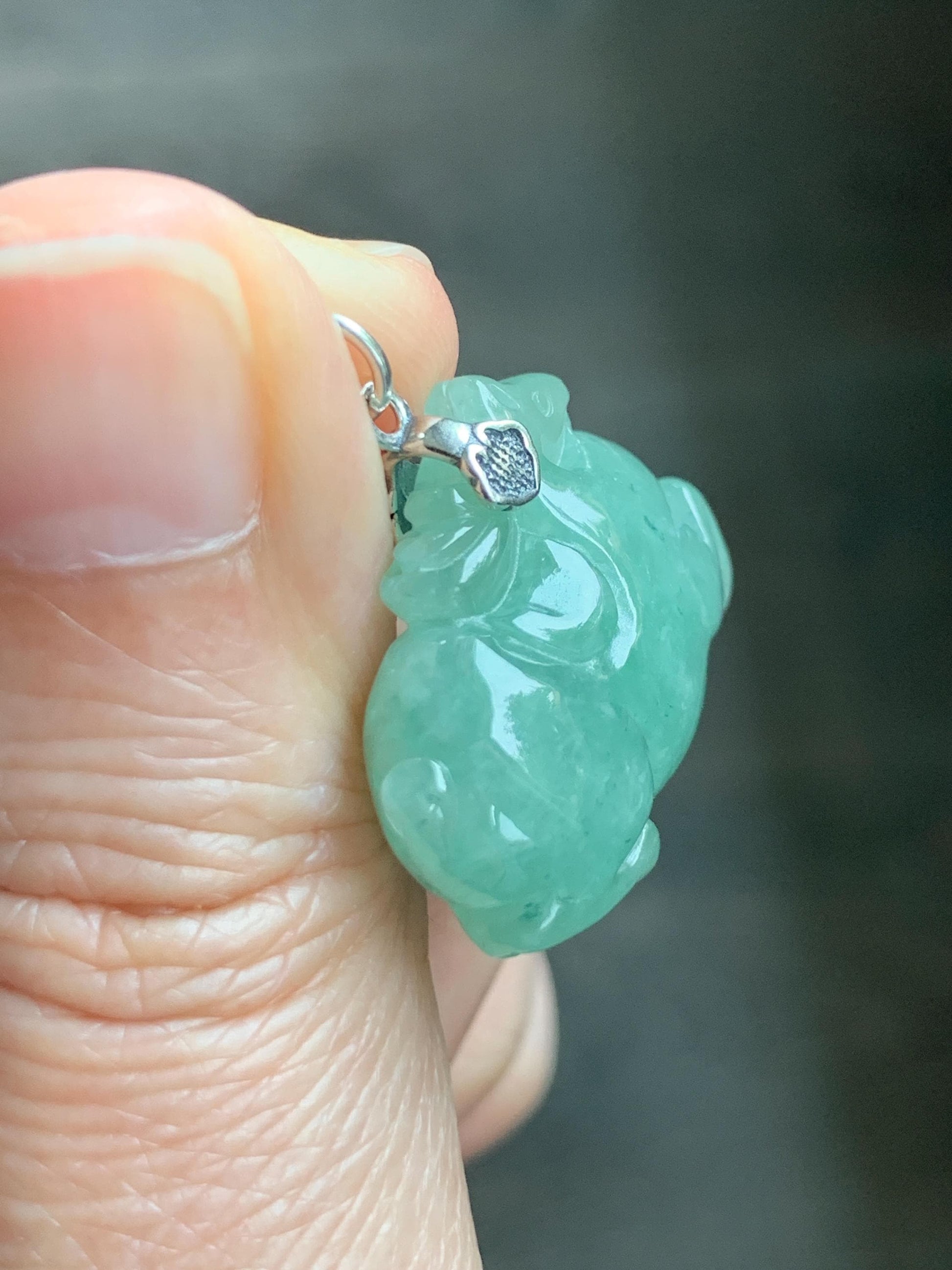 Natural Grade A Icy Translucent Icy Light Apple Green Jade Jadeite Carved Tang Horse Pendant Sterling Silver 8g 天然冰浅果绿翡翠唐马银镶吊坠 MGL160B