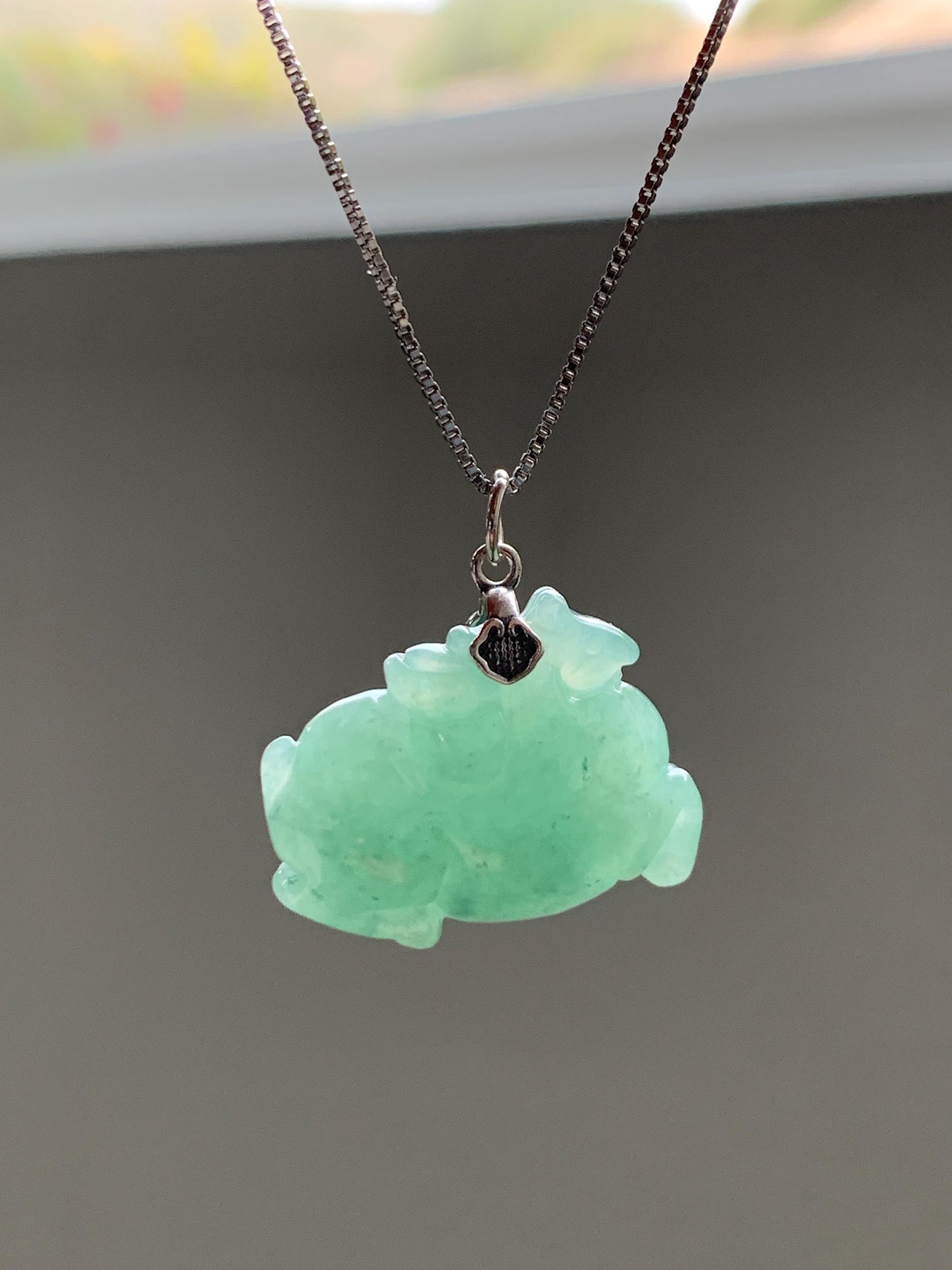 Natural Grade A Icy Translucent Icy Light Apple Green Jade Jadeite Carved Tang Horse Pendant Sterling Silver 8g 天然冰浅果绿翡翠唐马银镶吊坠 MGL160B