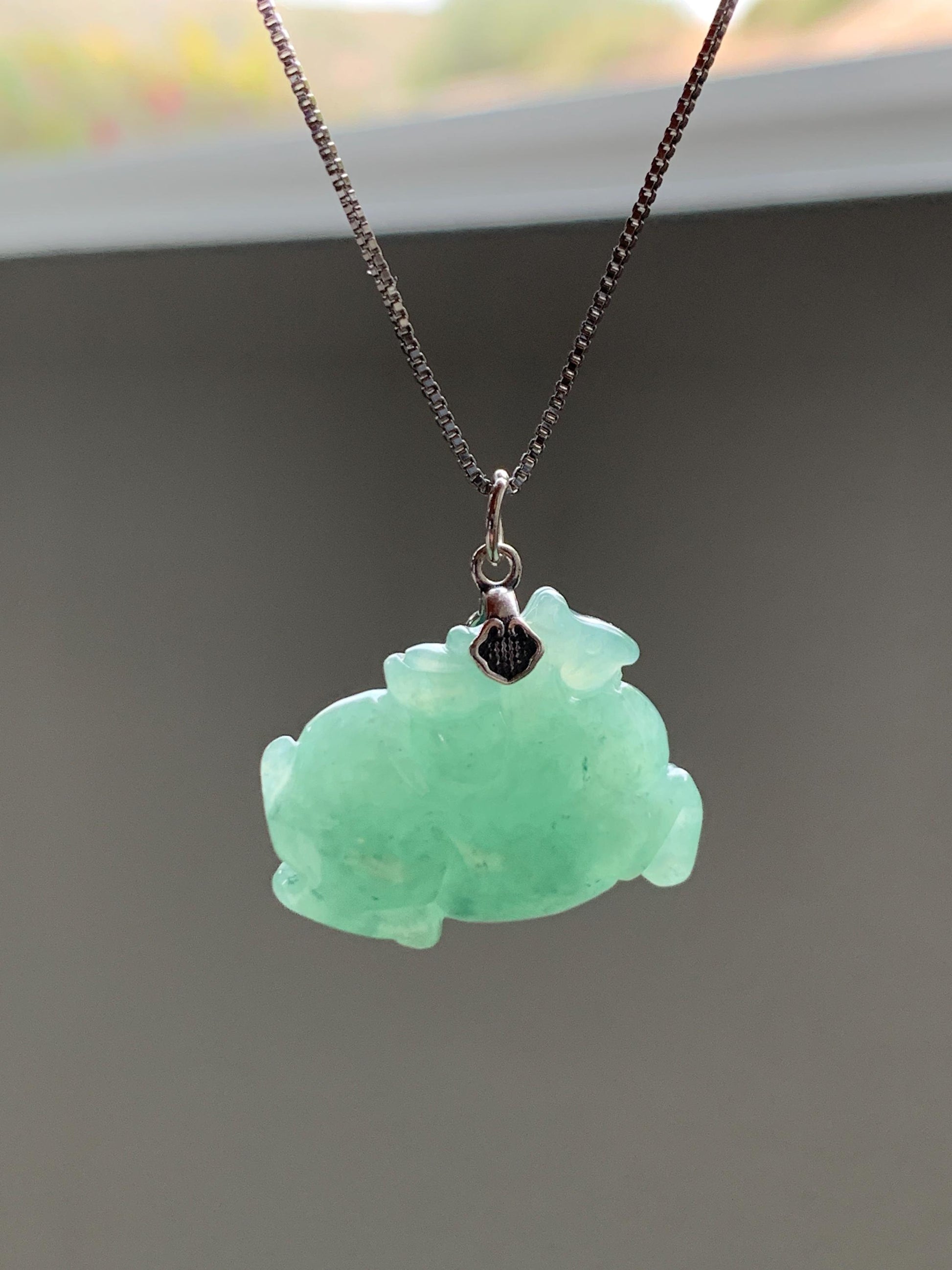 Natural Grade A Icy Translucent Icy Light Apple Green Jade Jadeite Carved Tang Horse Pendant Sterling Silver 8g 天然冰浅果绿翡翠唐马银镶吊坠 MGL160B