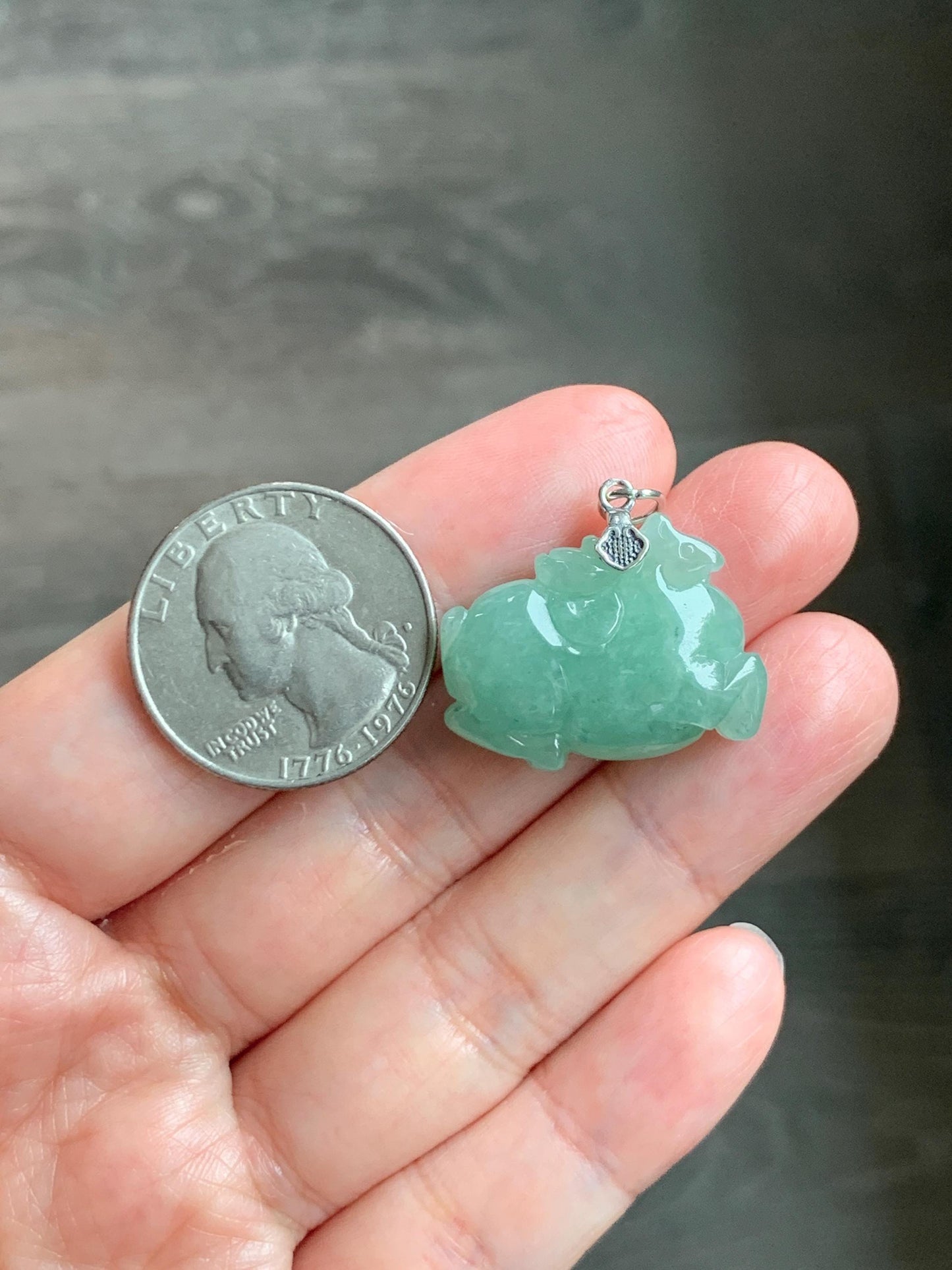 Natural Grade A Icy Translucent Icy Light Apple Green Jade Jadeite Carved Tang Horse Pendant Sterling Silver 8g 天然冰浅果绿翡翠唐马银镶吊坠 MGL160B