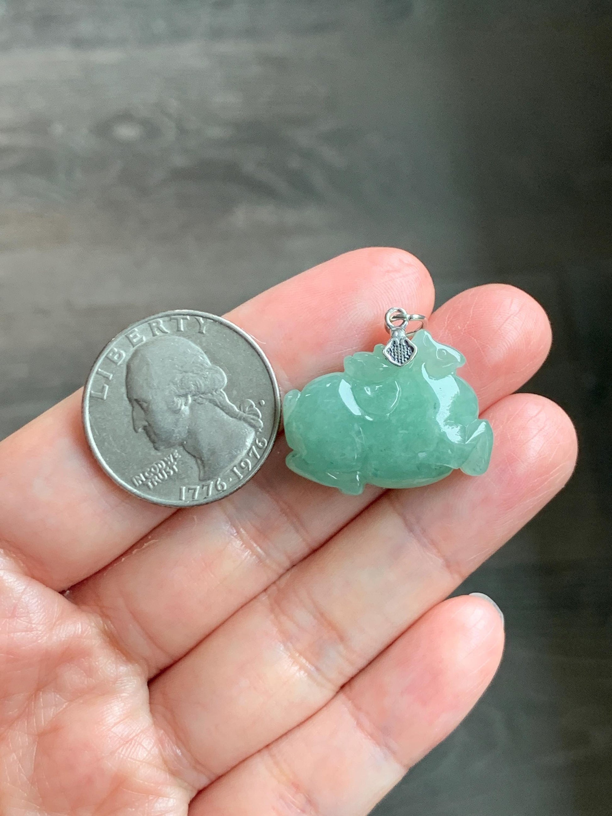 Natural Grade A Icy Translucent Icy Light Apple Green Jade Jadeite Carved Tang Horse Pendant Sterling Silver 8g 天然冰浅果绿翡翠唐马银镶吊坠 MGL160B