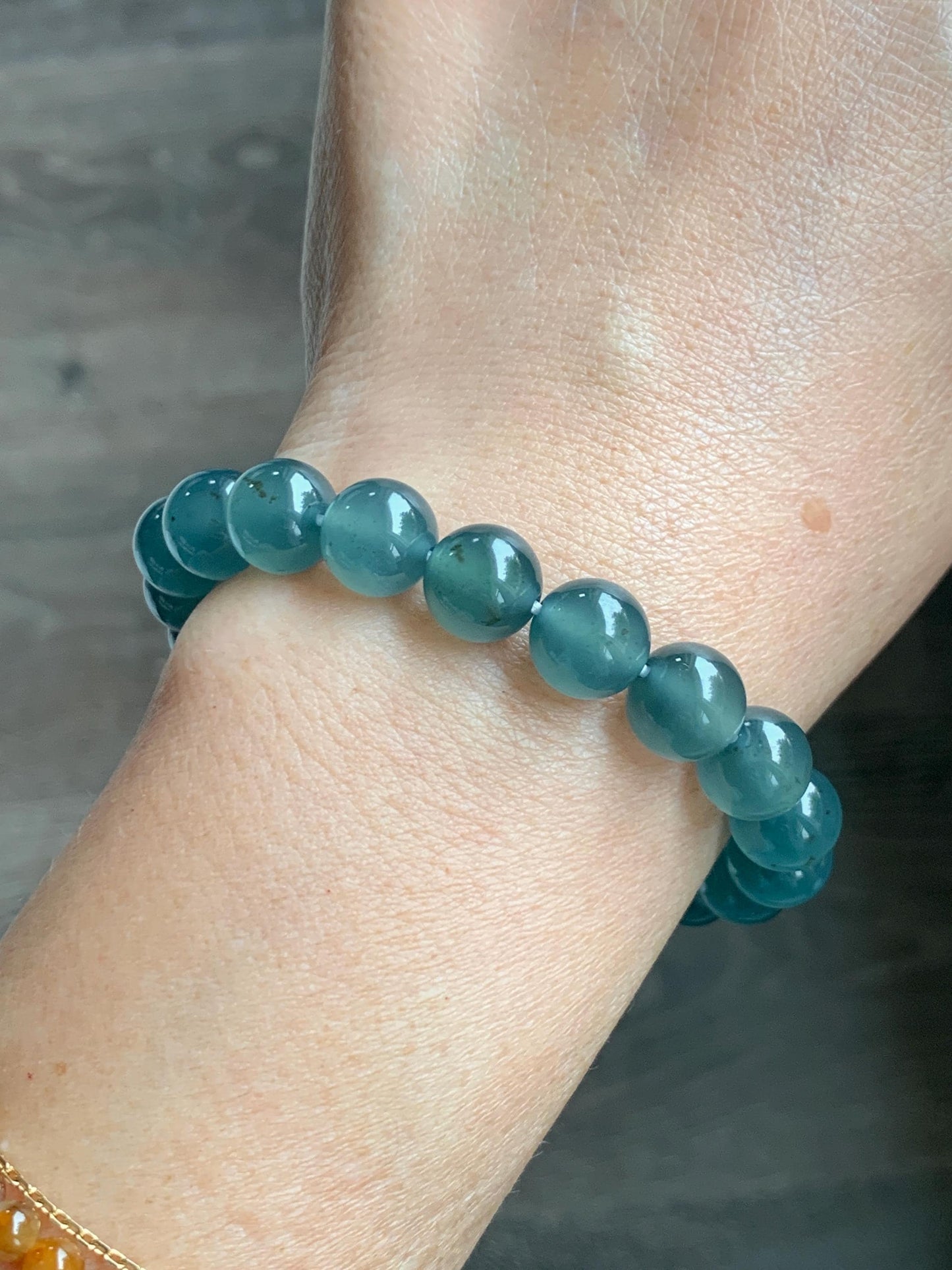 Certified Natural Grade A Guatemalan Icy Highly Translucent Teal Green Jade Jadeite Beads Beaded Bracelet 9.7mm 7.25” 32g 天然冰胶起光危晴蓝翡翠手串 457