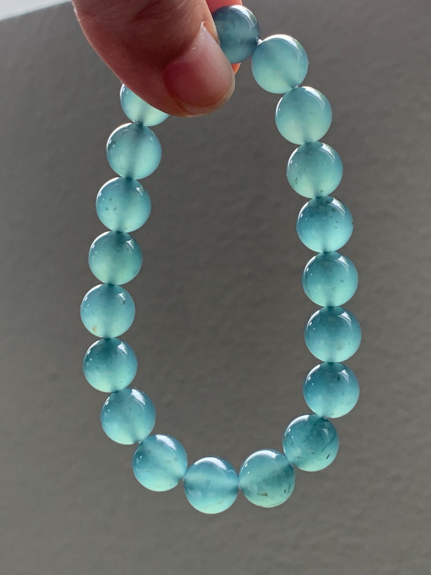 Certified Natural Grade A Guatemalan Icy Highly Translucent Teal Green Jade Jadeite Beads Beaded Bracelet 9.7mm 7.25” 32g 天然冰胶起光危晴蓝翡翠手串 457
