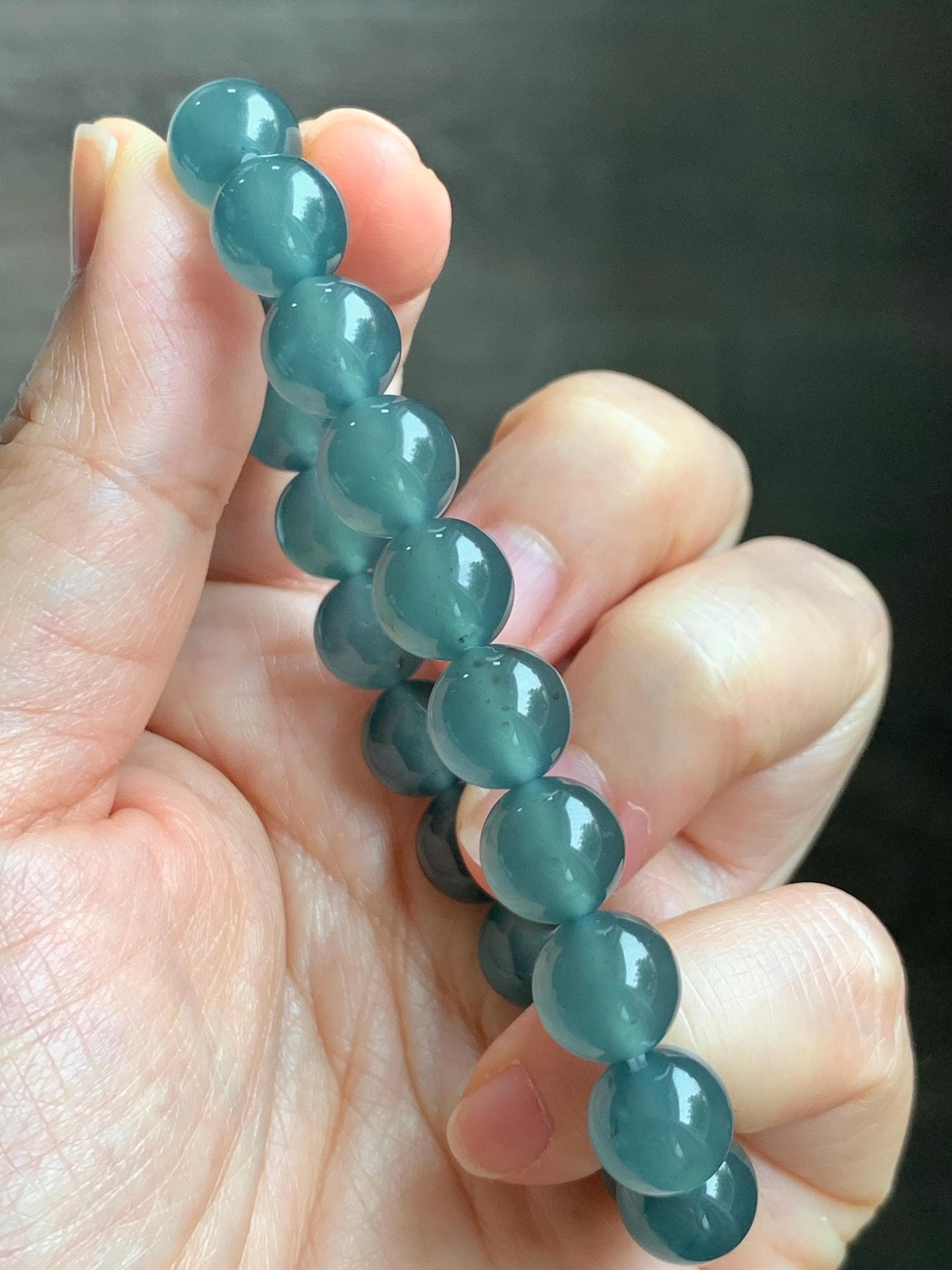 Certified Natural Grade A Guatemalan Icy Highly Translucent Teal Green Jade Jadeite Beads Beaded Bracelet 9.7mm 7.25” 32g 天然冰胶起光危晴蓝翡翠手串 457