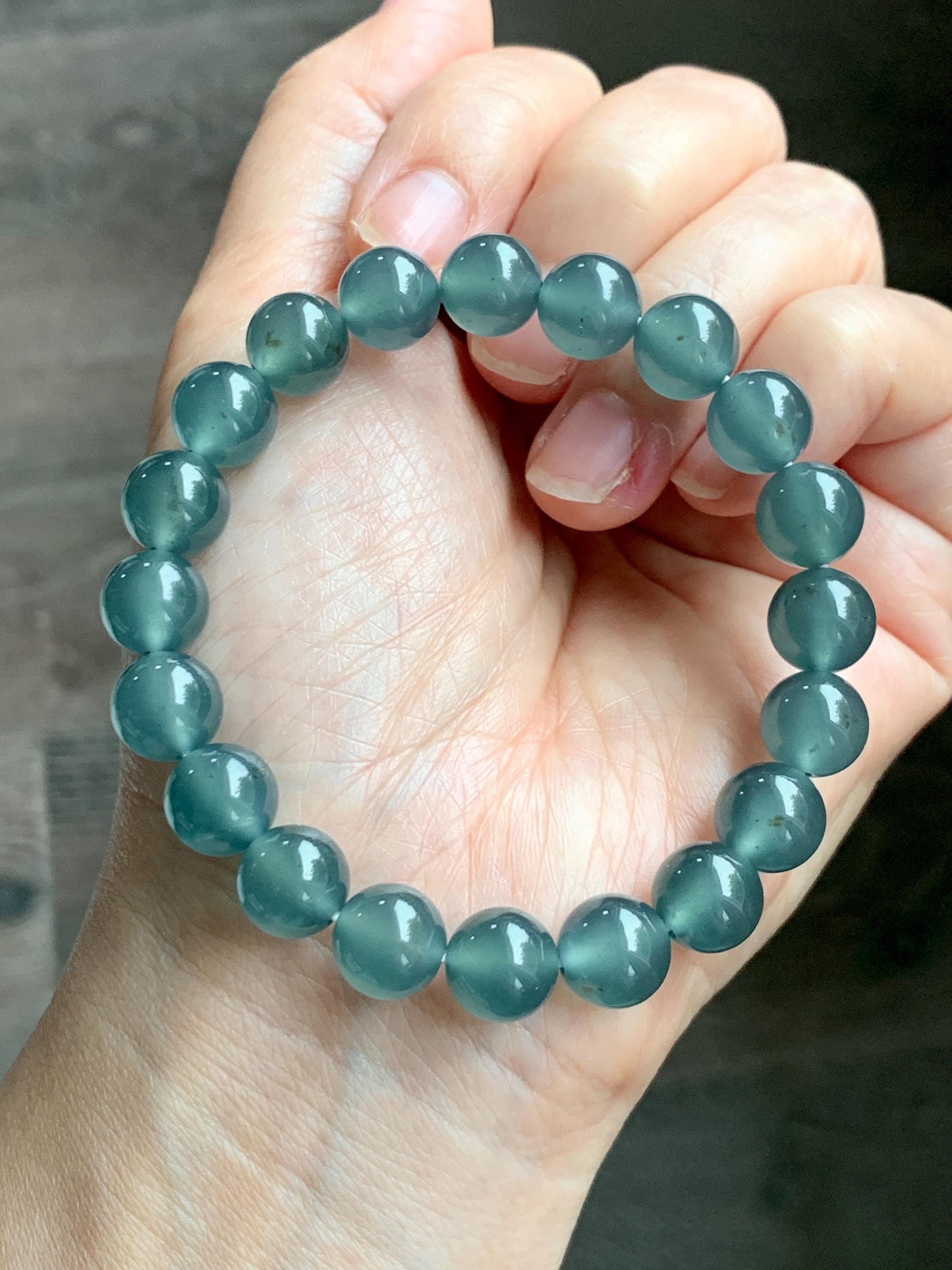 Certified Natural Grade A Guatemalan Icy Highly Translucent Teal Green Jade Jadeite Beads Beaded Bracelet 9.7mm 7.25” 32g 天然冰胶起光危晴蓝翡翠手串 457