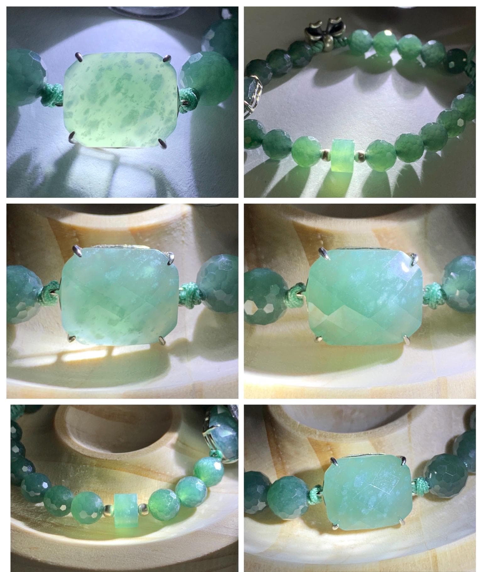 Natural Guatemalan Grade A Icy Translucent Dusty Teal Blue Jade Jadeite Cabochon & Beads Beaded Bracelet 7" 17g 天然冰危蓝绿翡翠切割面蛋面圆珠手串 WQG228