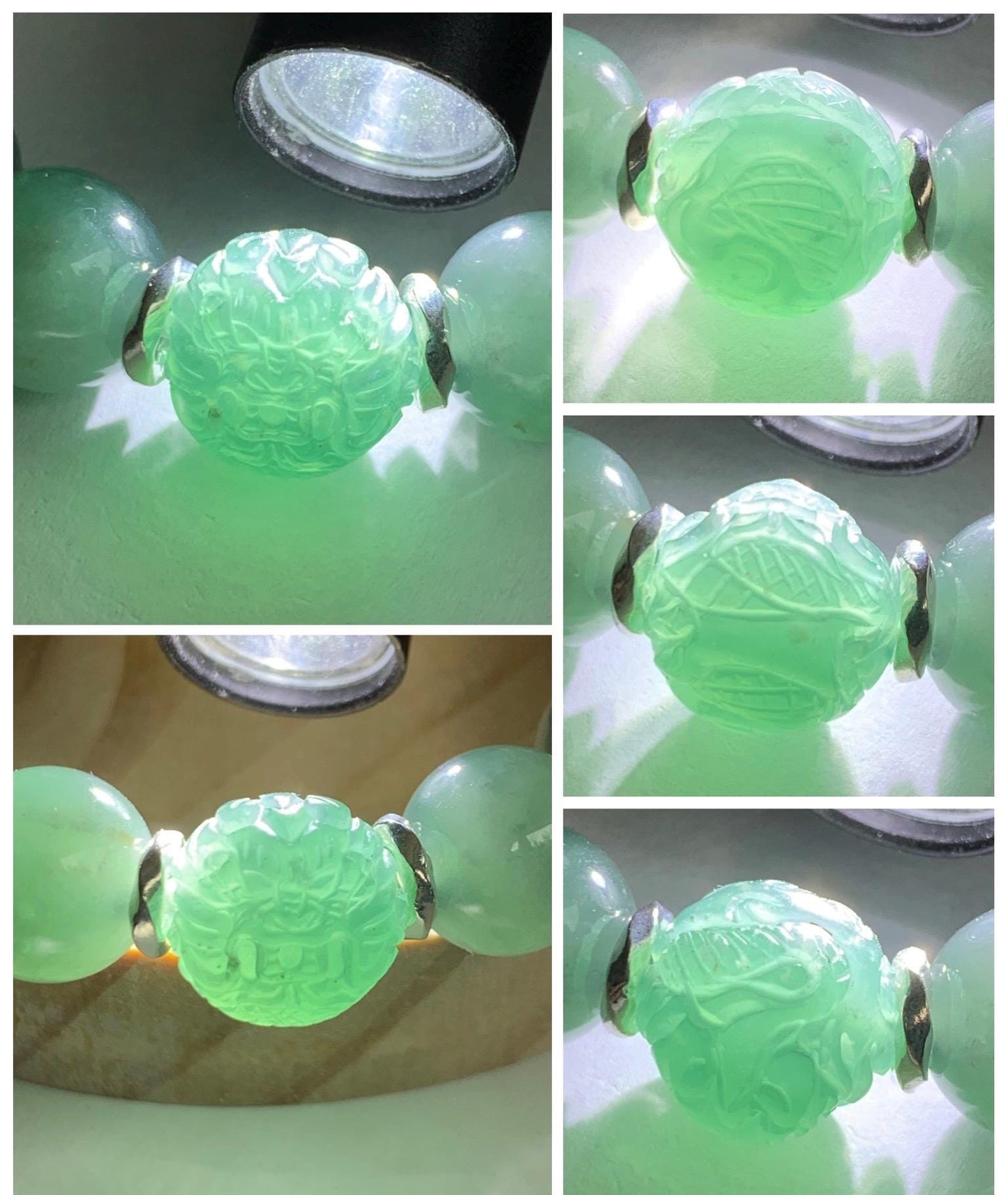 Natural Grade A Guatemalan Icy Dark Dusty Teal Green Jade Jadeite Dragon Bead Beaded Bracelet Sterling Silver 7” 41g 天然冰危暗蓝绿翡翠龙珠手串 WDI298