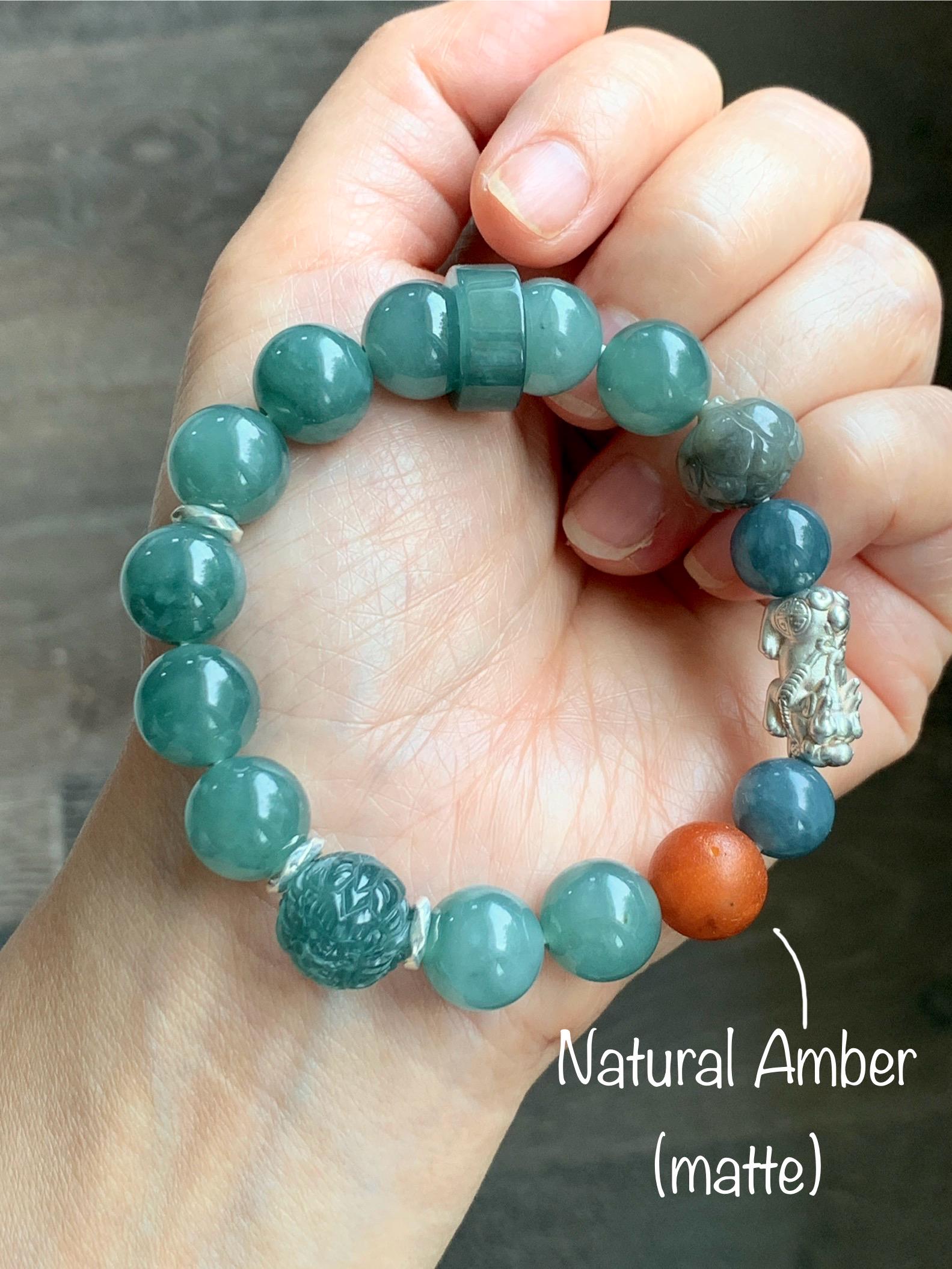 Natural Grade A Guatemalan Icy Dark Dusty Teal Green Jade Jadeite Dragon Bead Beaded Bracelet Sterling Silver 7” 41g 天然冰危暗蓝绿翡翠龙珠手串 WDI298