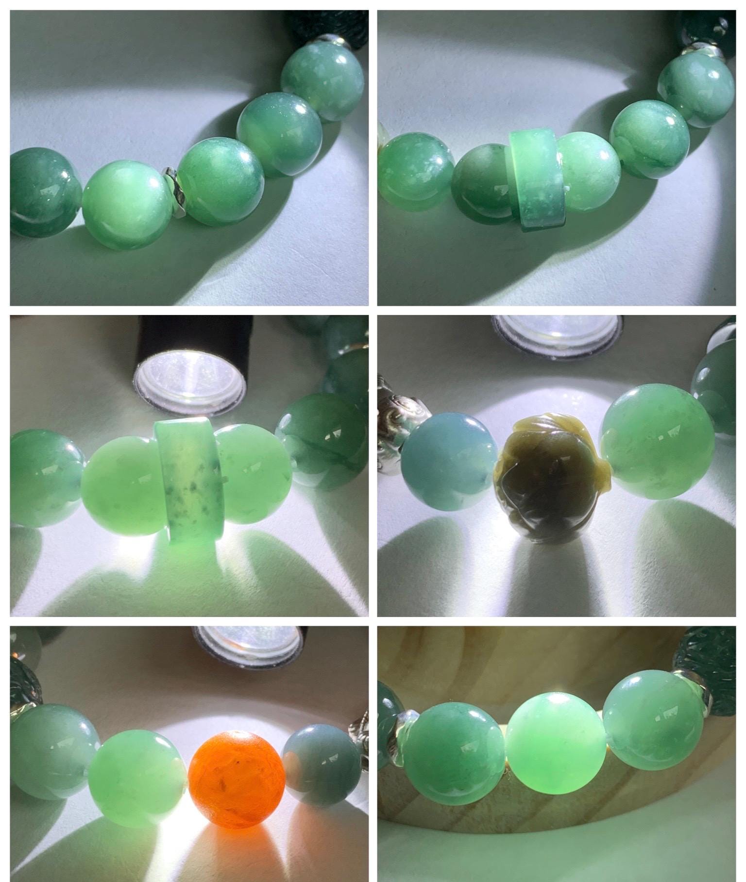 Natural Grade A Guatemalan Icy Dark Dusty Teal Green Jade Jadeite Dragon Bead Beaded Bracelet Sterling Silver 7” 41g 天然冰危暗蓝绿翡翠龙珠手串 WDI298