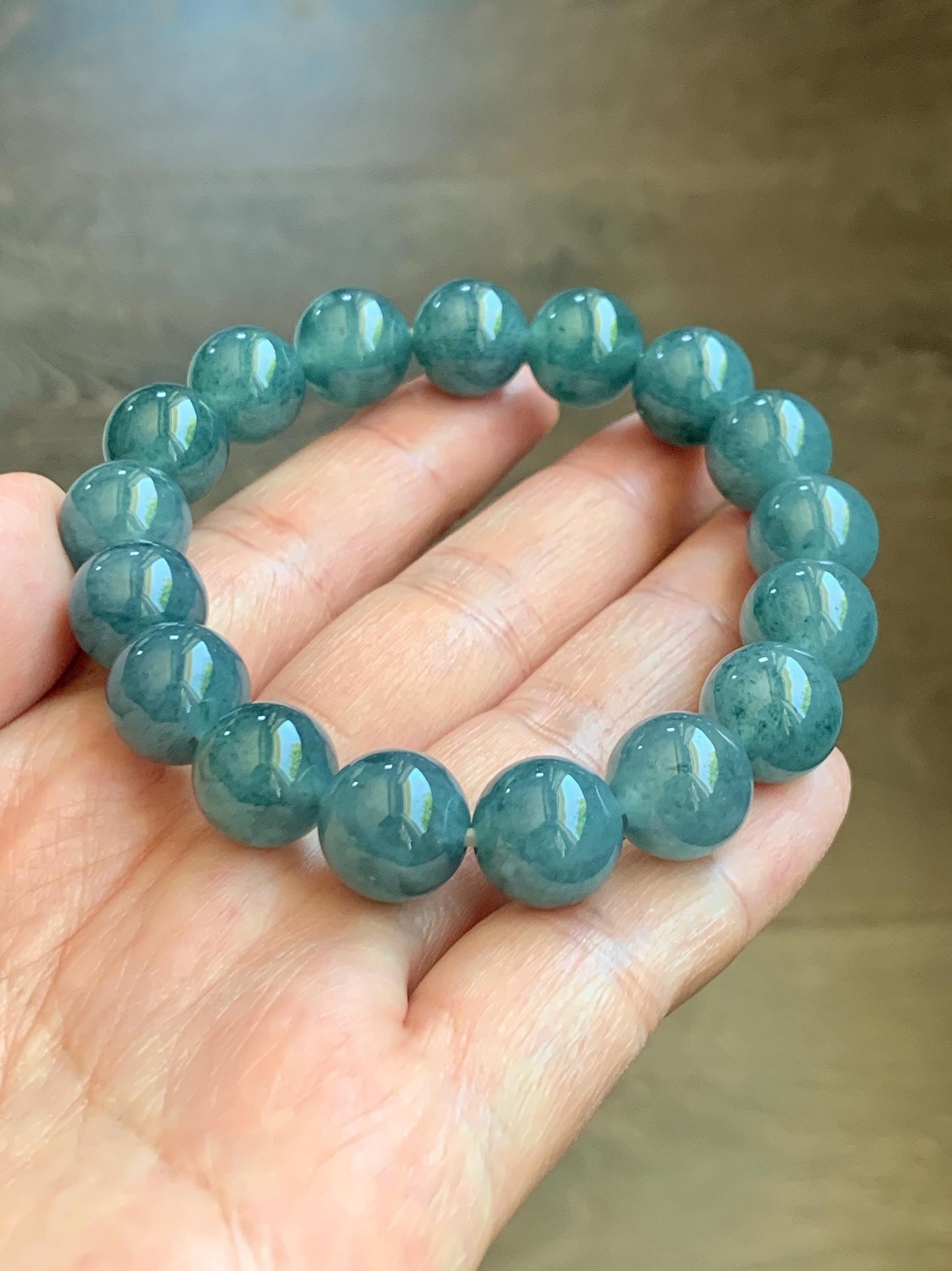Certified Natural Grade A Guatemalan Icy Highly Translucent Blue Green Marble Jade Jadeite Beaded Bracelet 11.8mm 7.4” 48g 天然冰胶危蓝飘花翡翠手串 1167