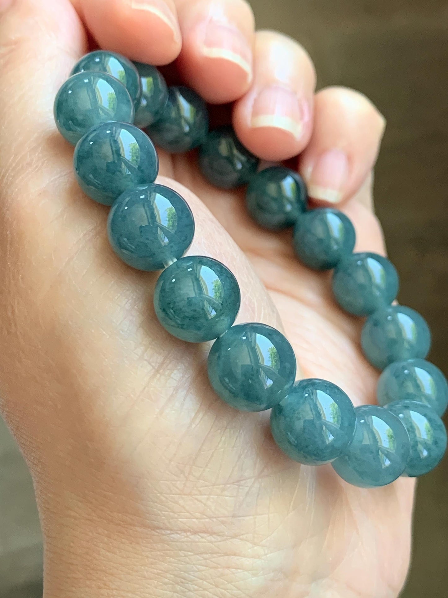 Certified Natural Grade A Guatemalan Icy Highly Translucent Blue Green Marble Jade Jadeite Beaded Bracelet 11.8mm 7.4” 48g 天然冰胶危蓝飘花翡翠手串 1167