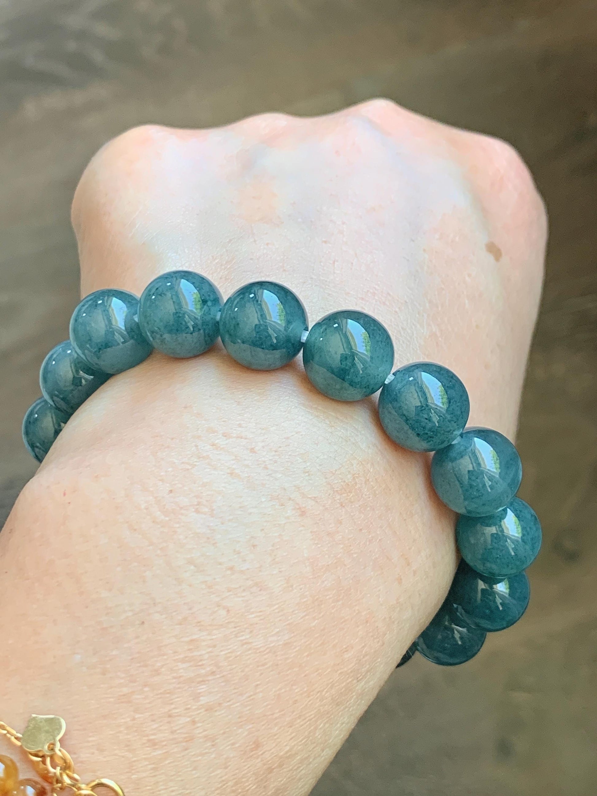 Certified Natural Grade A Guatemalan Icy Highly Translucent Blue Green Marble Jade Jadeite Beaded Bracelet 11.8mm 7.4” 48g 天然冰胶危蓝飘花翡翠手串 1167