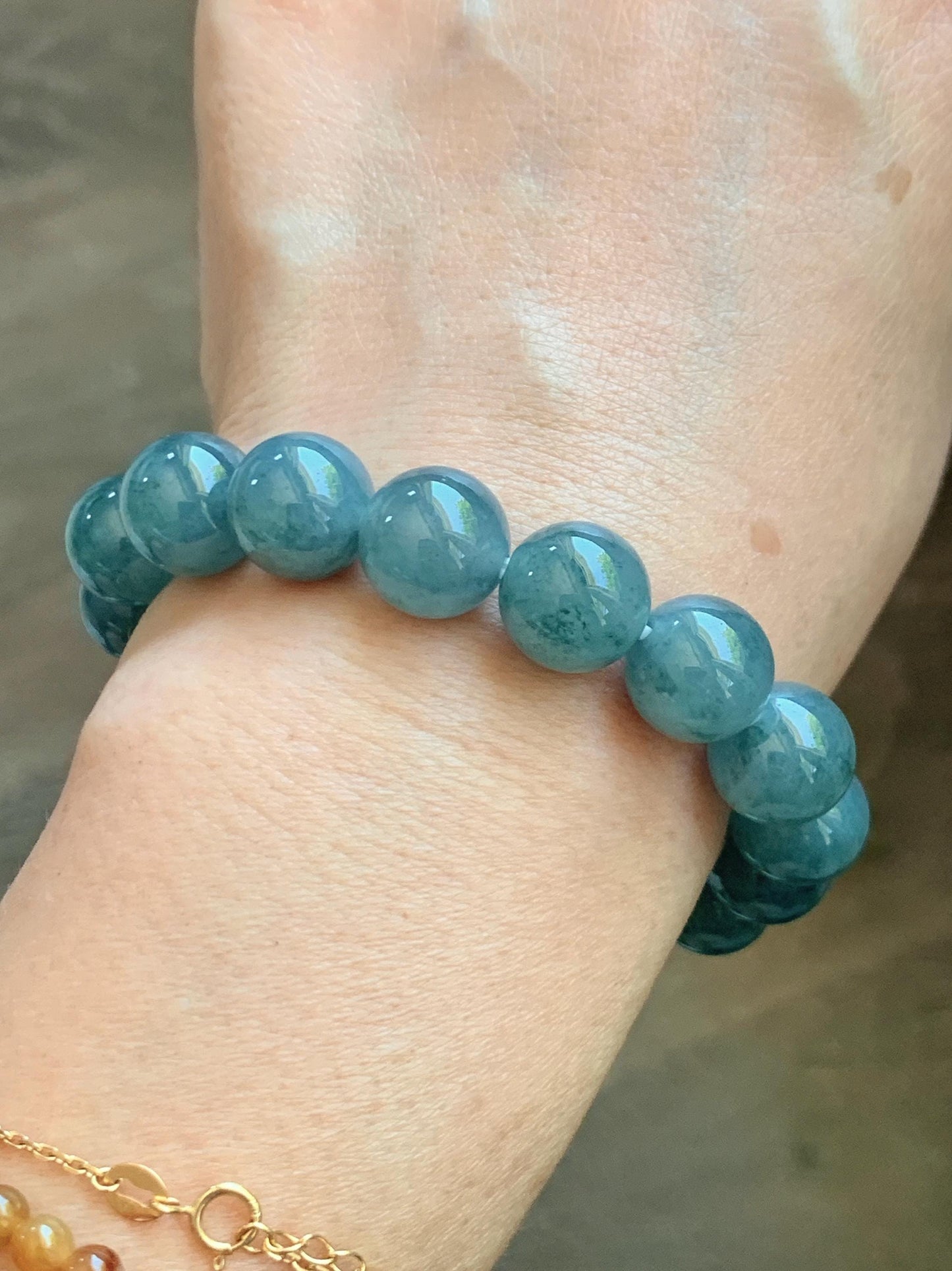 Certified Natural Grade A Guatemalan Icy Highly Translucent Blue Green Marble Jade Jadeite Beaded Bracelet 11.8mm 7.4” 48g 天然冰胶危蓝飘花翡翠手串 1167