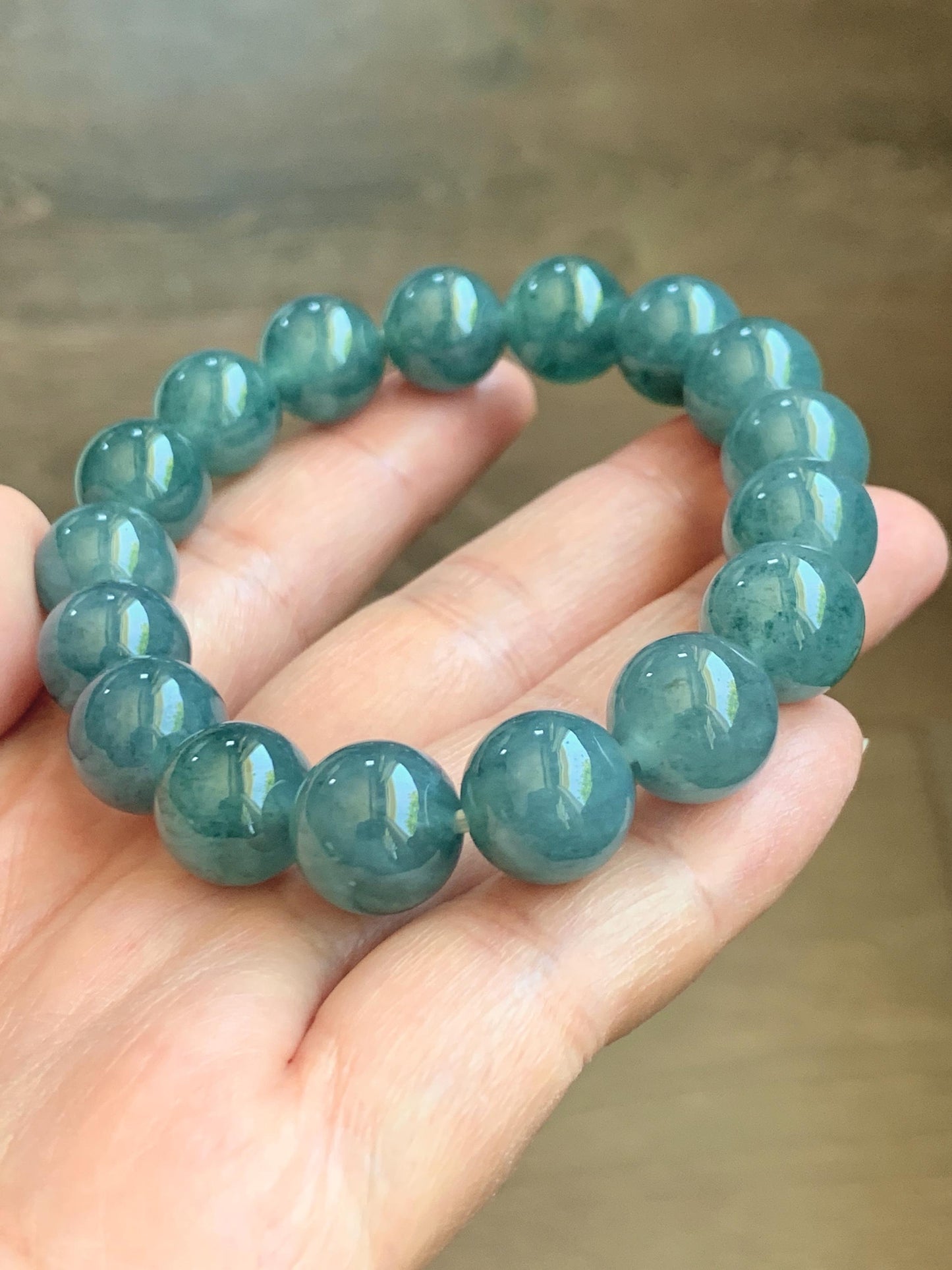 Certified Natural Grade A Guatemalan Icy Highly Translucent Blue Green Marble Jade Jadeite Beaded Bracelet 11.8mm 7.4” 48g 天然冰胶危蓝飘花翡翠手串 1167