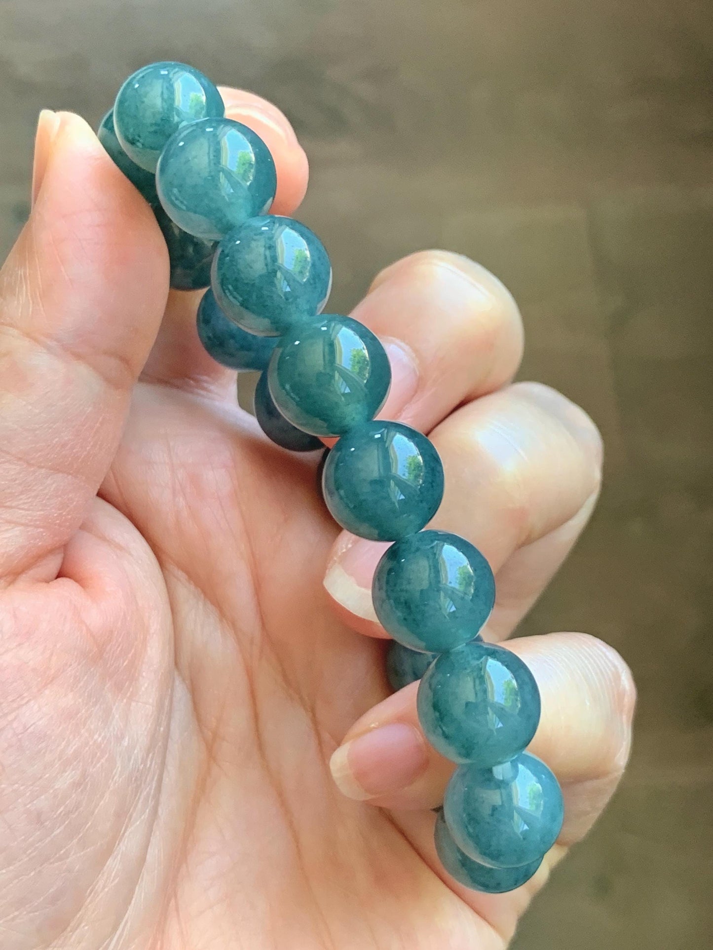 Certified Natural Grade A Guatemalan Icy Highly Translucent Blue Green Marble Jade Jadeite Beaded Bracelet 11.8mm 7.4” 48g 天然冰胶危蓝飘花翡翠手串 1167