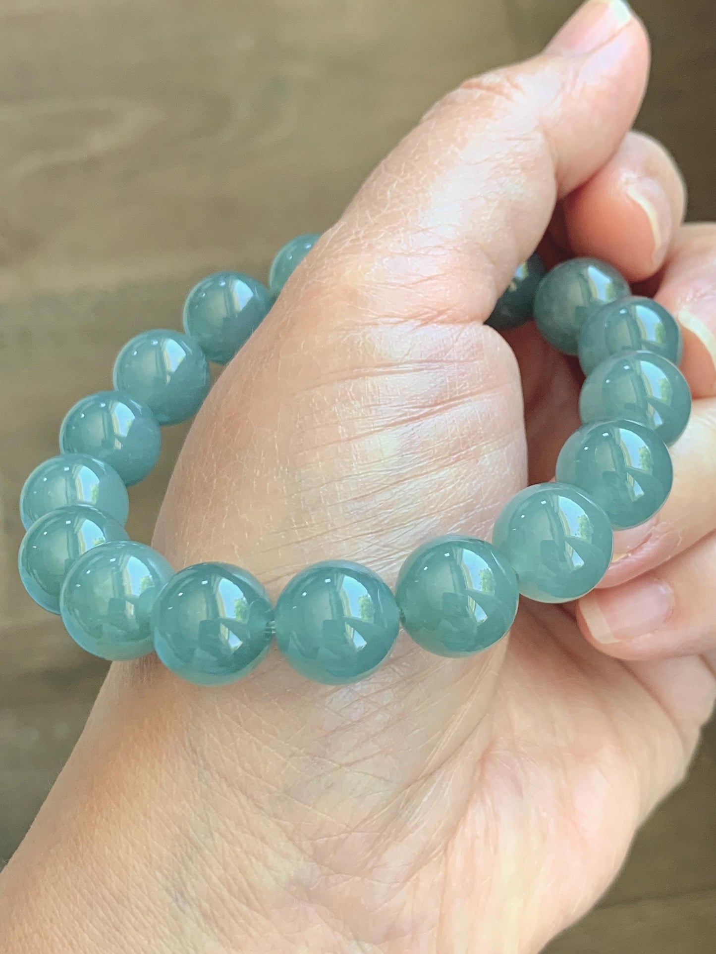 Natural Grade A Guatemalan Icy Translucent Dusty Teal Blue Jade Jadeite Beaded Bracelet 11.8mm-11.9mm 7.5” 49g 天然冰胶危蓝翡翠手串 WDL275